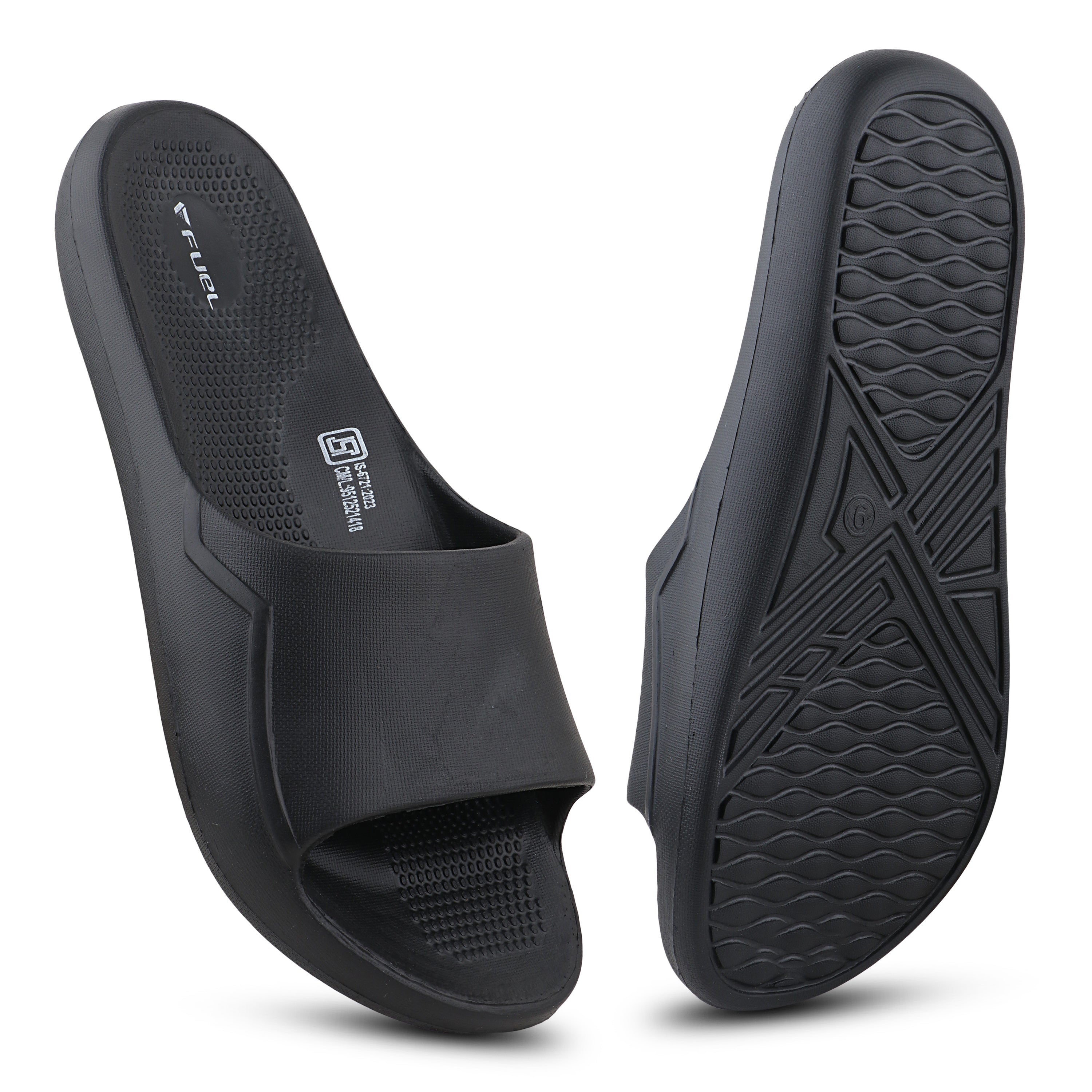 Fuel Swift Black Comfort Slides with Textured EVA Sole, Anti-Slip Slip-On Slippers