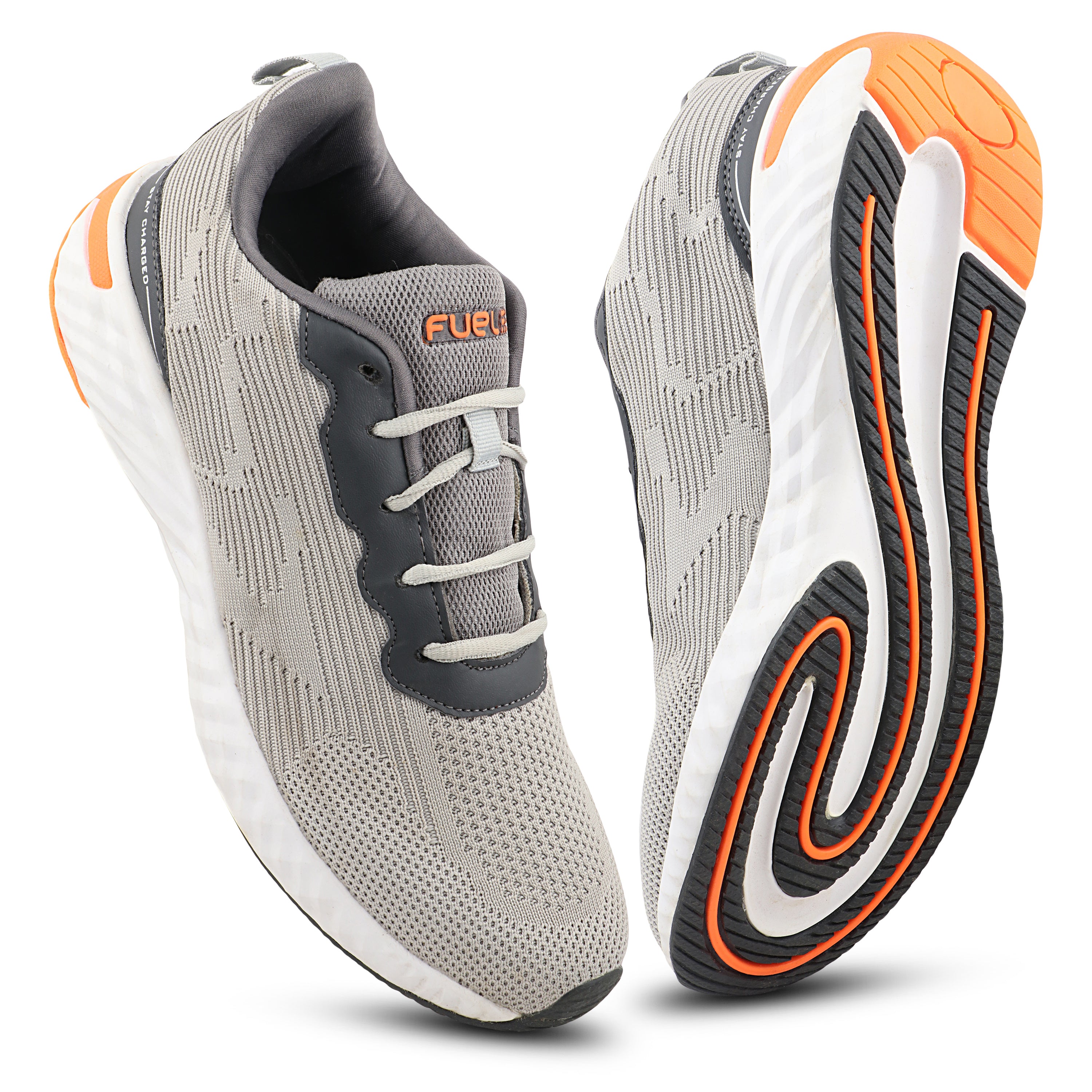 FUEL Rockstar Lightweight Lace-Up & Anti-Skid Men Sports Shoes for Running, Walking, Gym & Casual Wear (Grey)