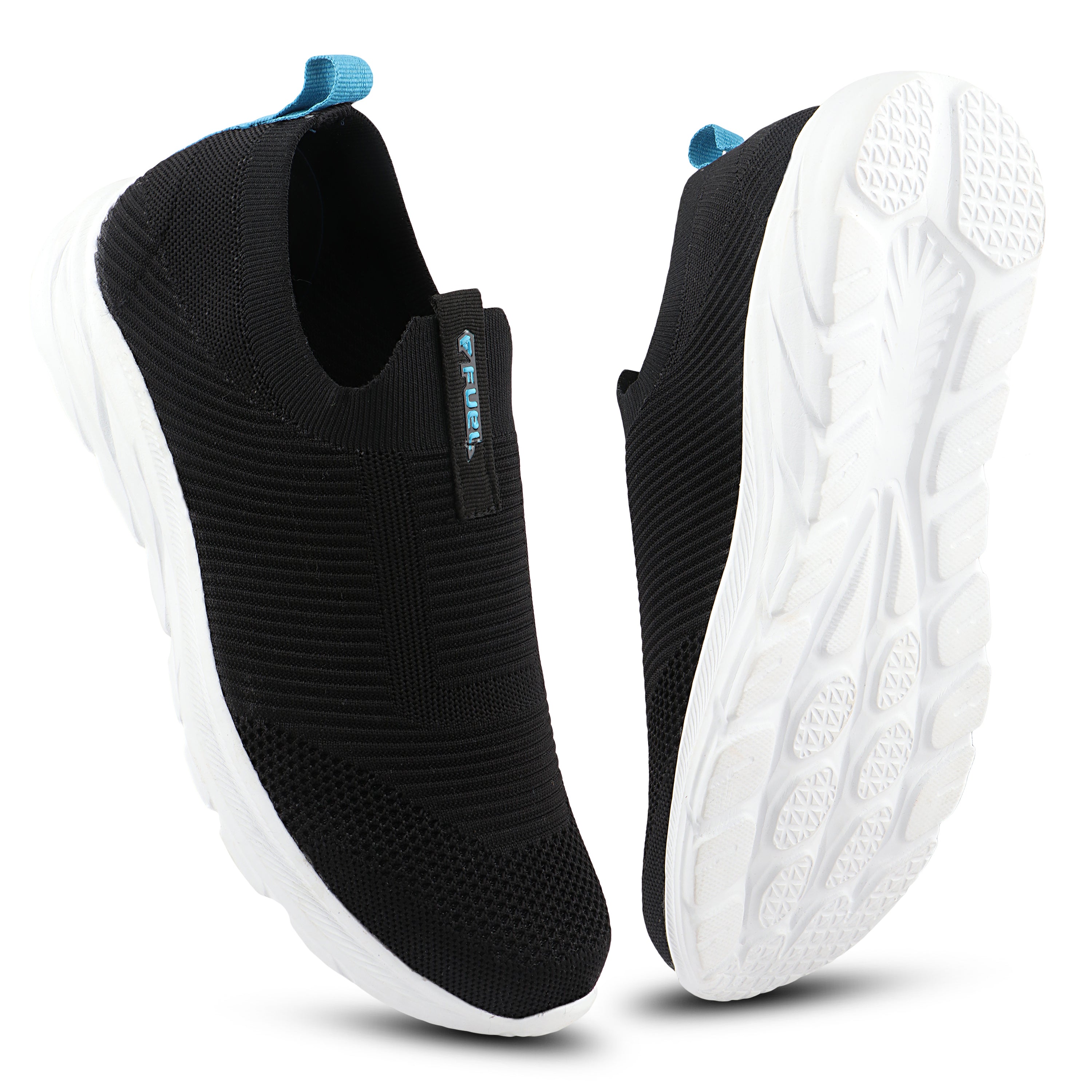 FUEL Flash-02 Soft Cushioned Insole and Breathable Knit Upper with EVA Sole & Casual Slip-On Sports Shoes for Men (Black)