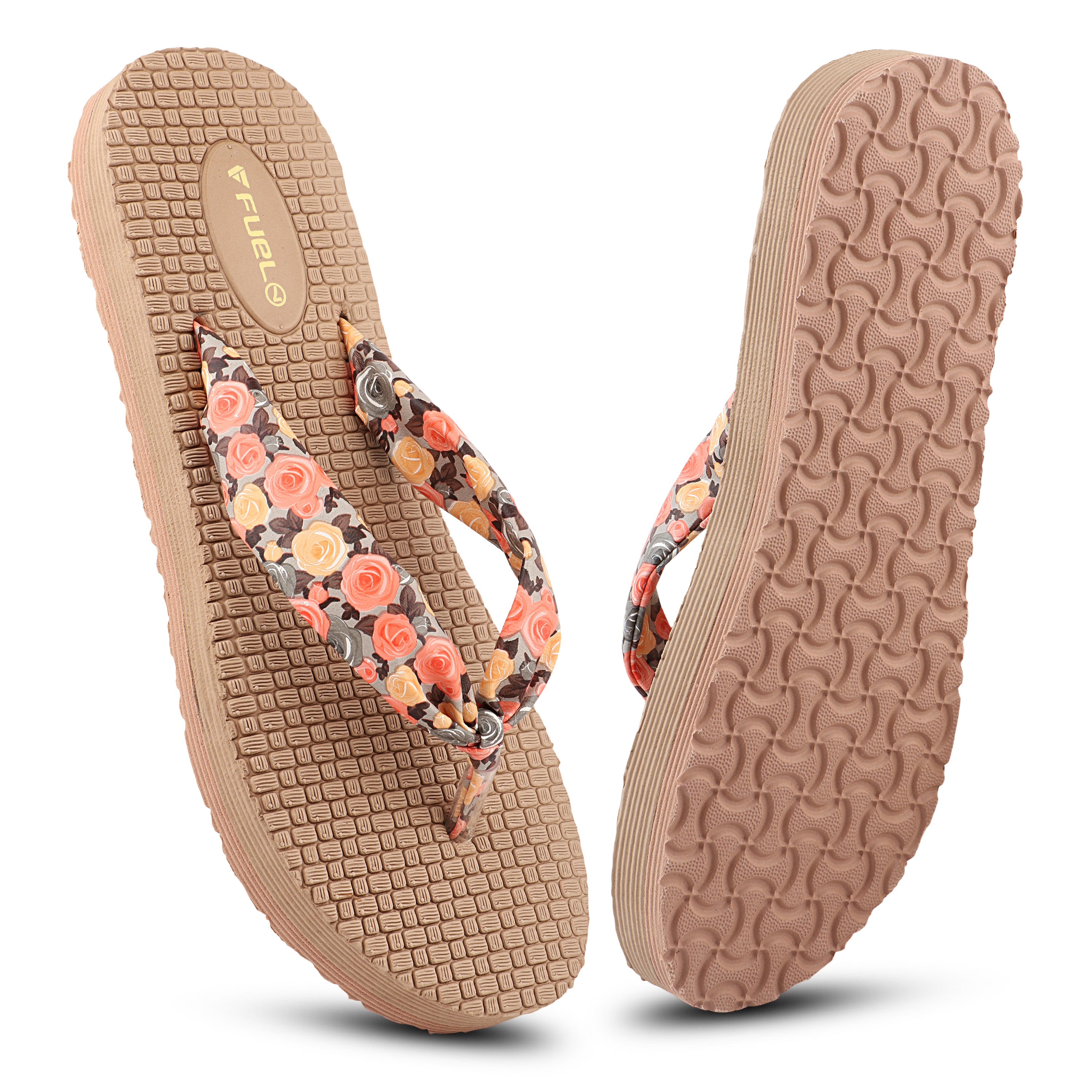 FUEL Flora Cushioned Footbed with Synthetic Cloth Upper & Lightweight EVA Sole for Women's (Orange)