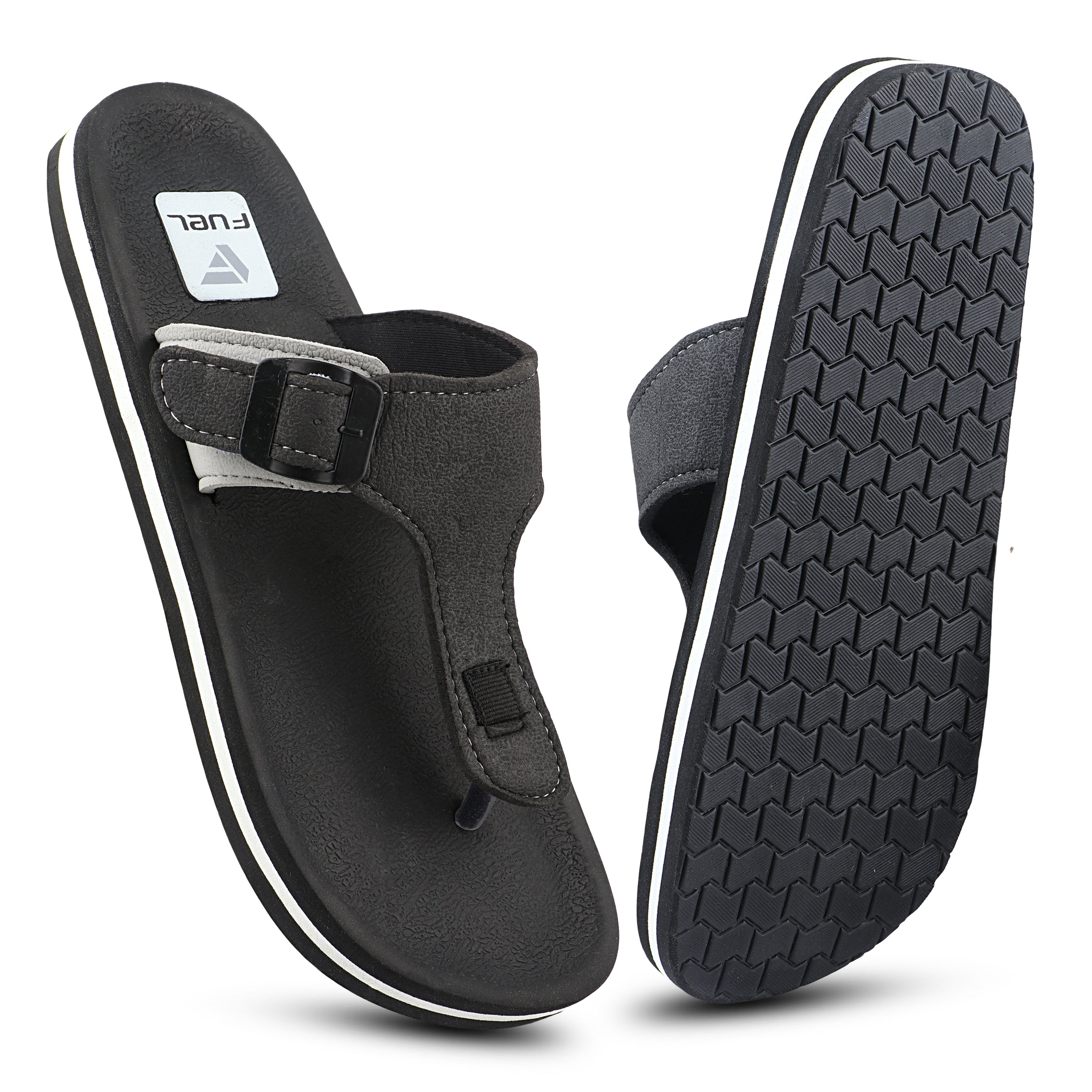 FUEL Walkfit Flexible EVA Sole Slippers with Cushioned Support for Men's (Black)