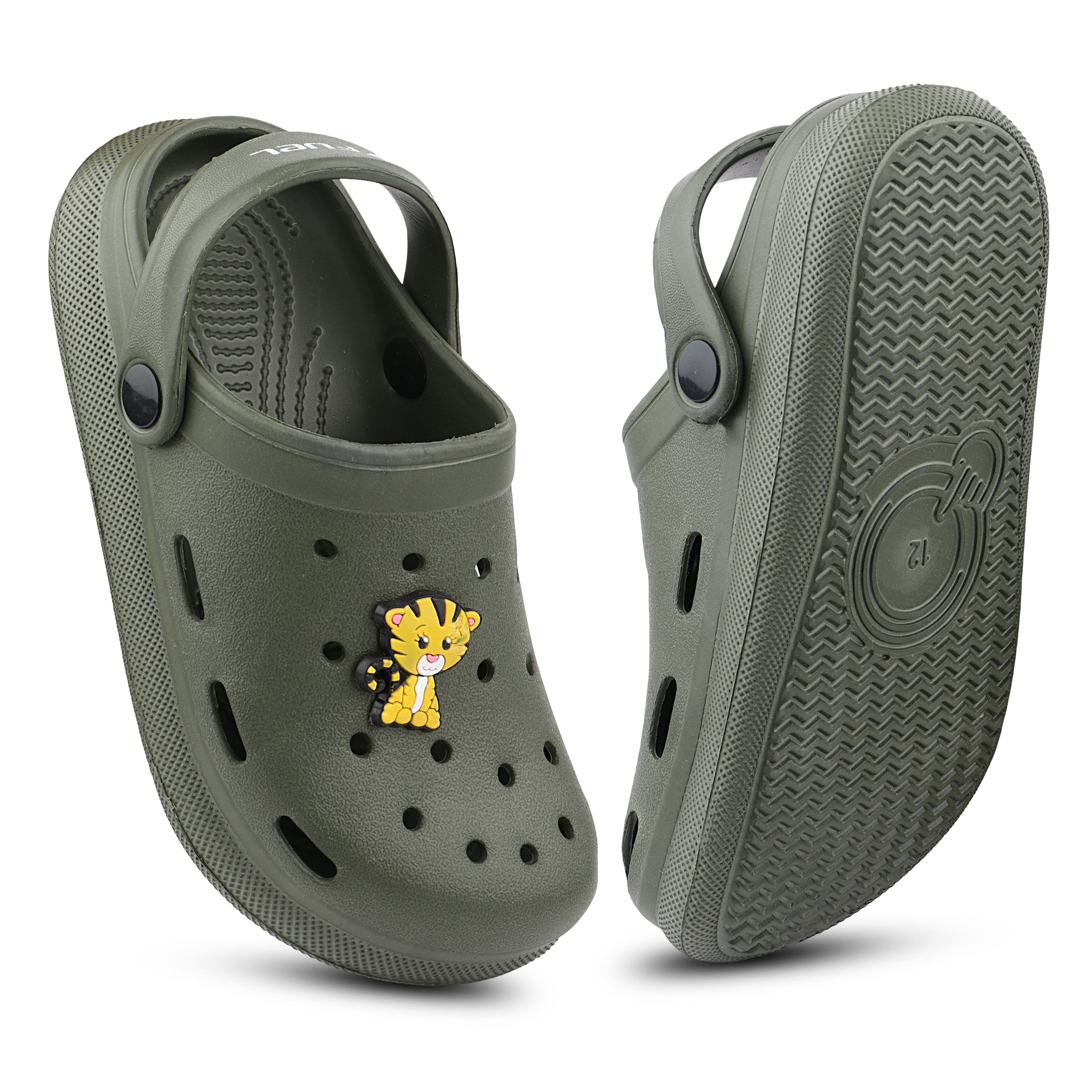 FUEL Hooper Lightweight & Comfortable Pull-On Casual Clogs with Cushioned Footbed for Kids (Olive)