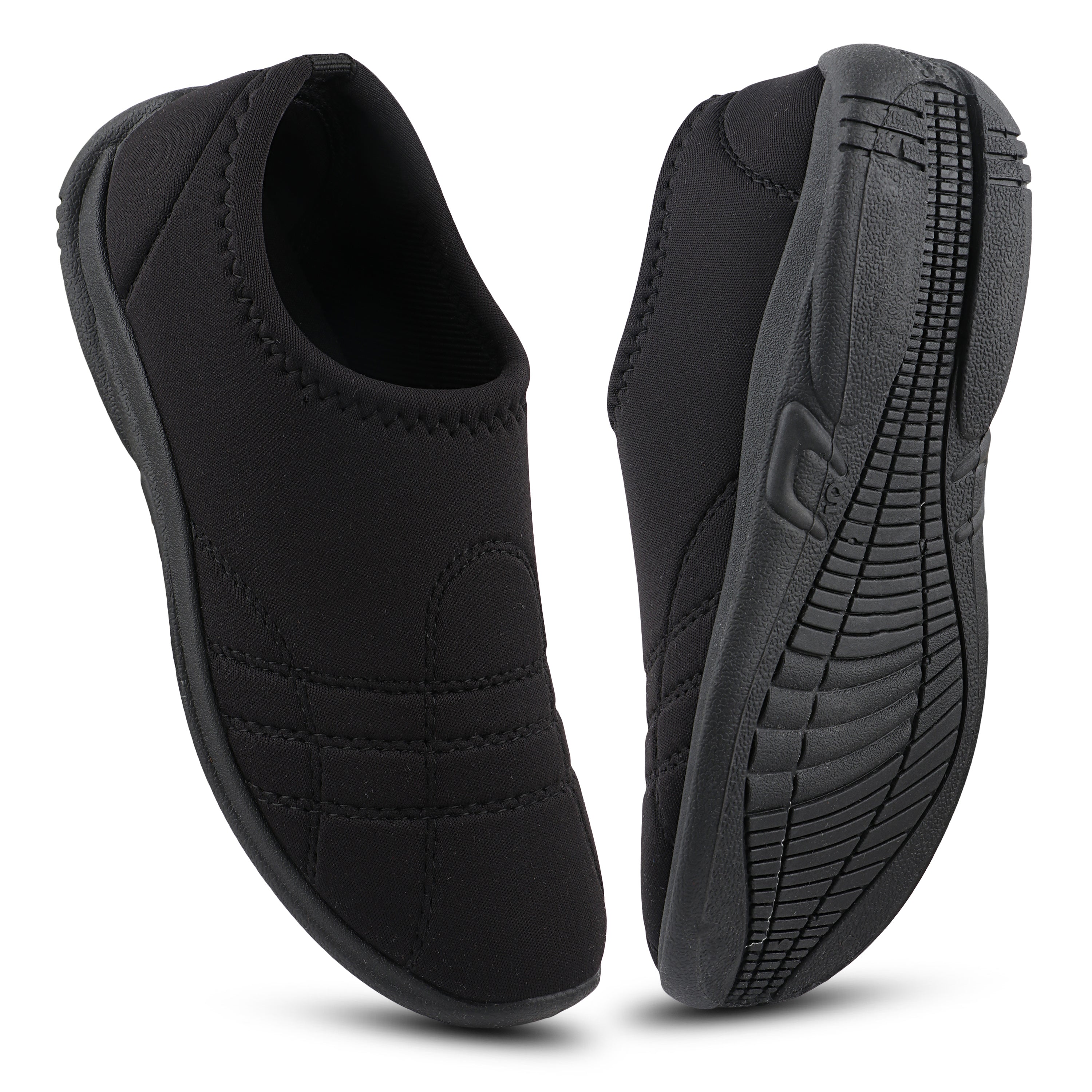FUEL Comfort-05 Lightweight & Breathable Lycra Upper with Cushioned Footbed Casual Slip-On Shoes for Women's (Black)