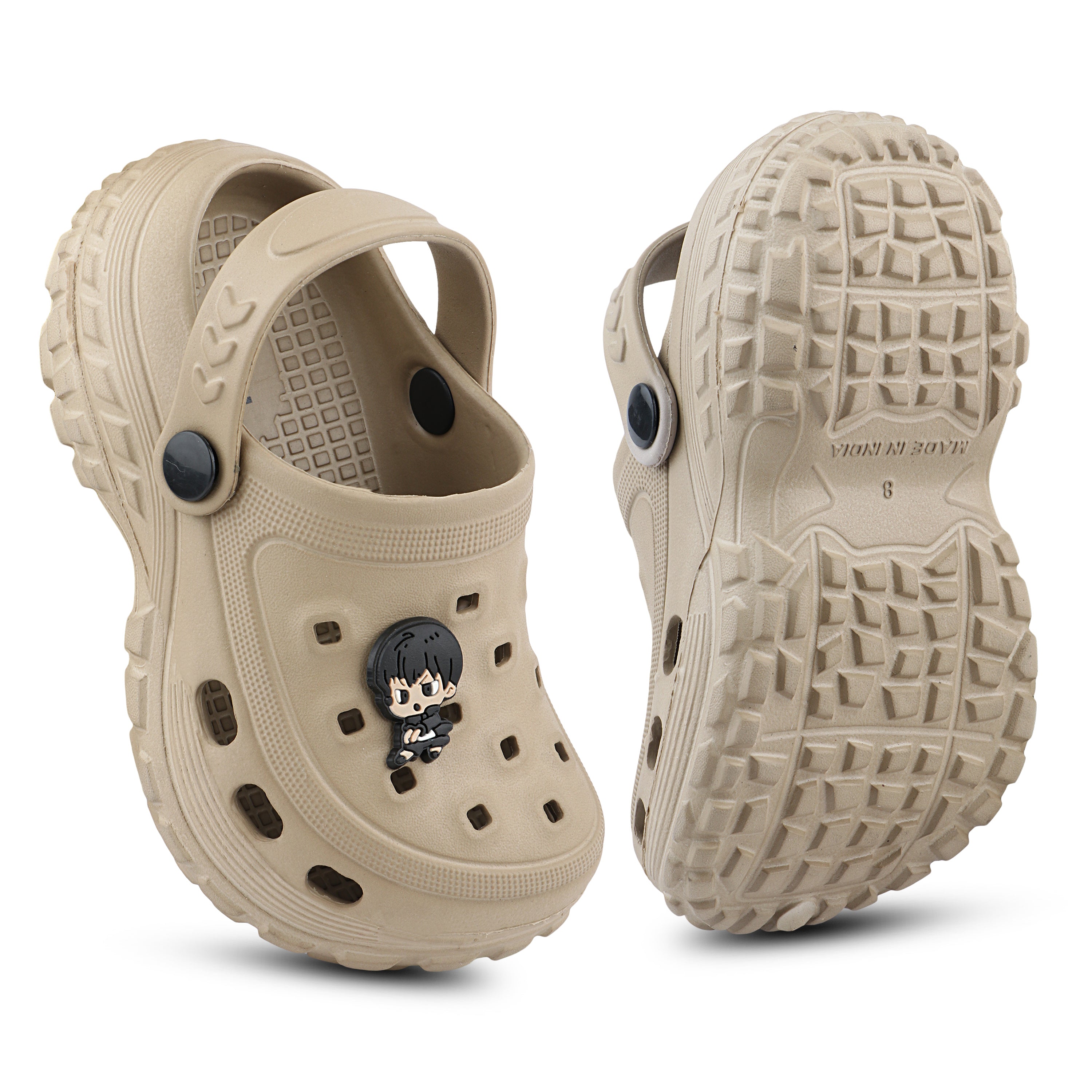FUEL Poddle Cute & Lightweight EVA Slip-On Clogs for Kids (Khakhi)