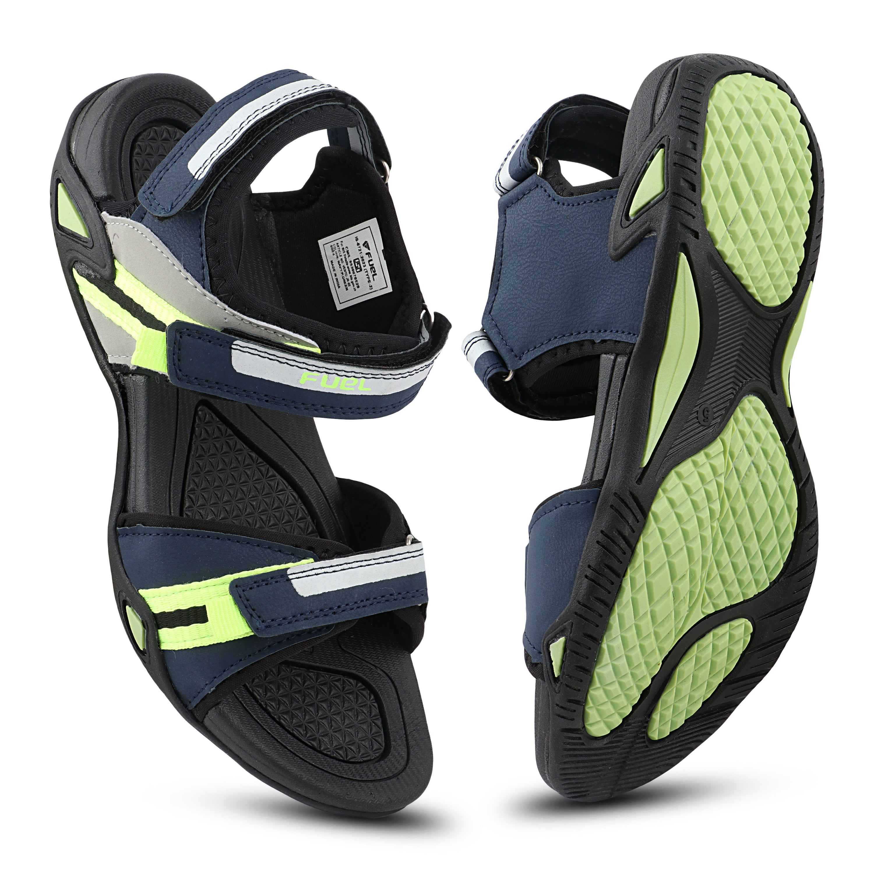 FUEL Vento-JR-02 Men’s Sports Sandals | Velcro Strap | EVA + TPR Sole | Cushioned Footbed | Lightweight Walking Sandals for Daily, Travel & Outdoor Use (Green)