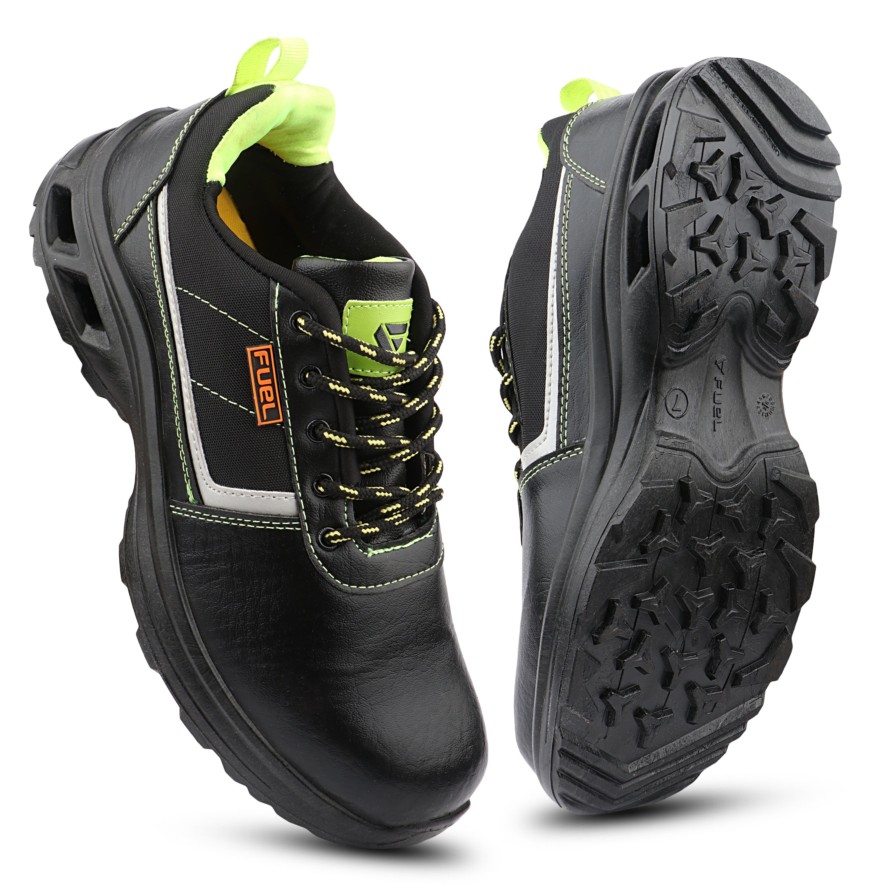 FUEL Carbon Steel Toe Safety Shoes – 100J Impact Protection, Rexine & Fabric Upper, Industrial Work Shoes (Black)