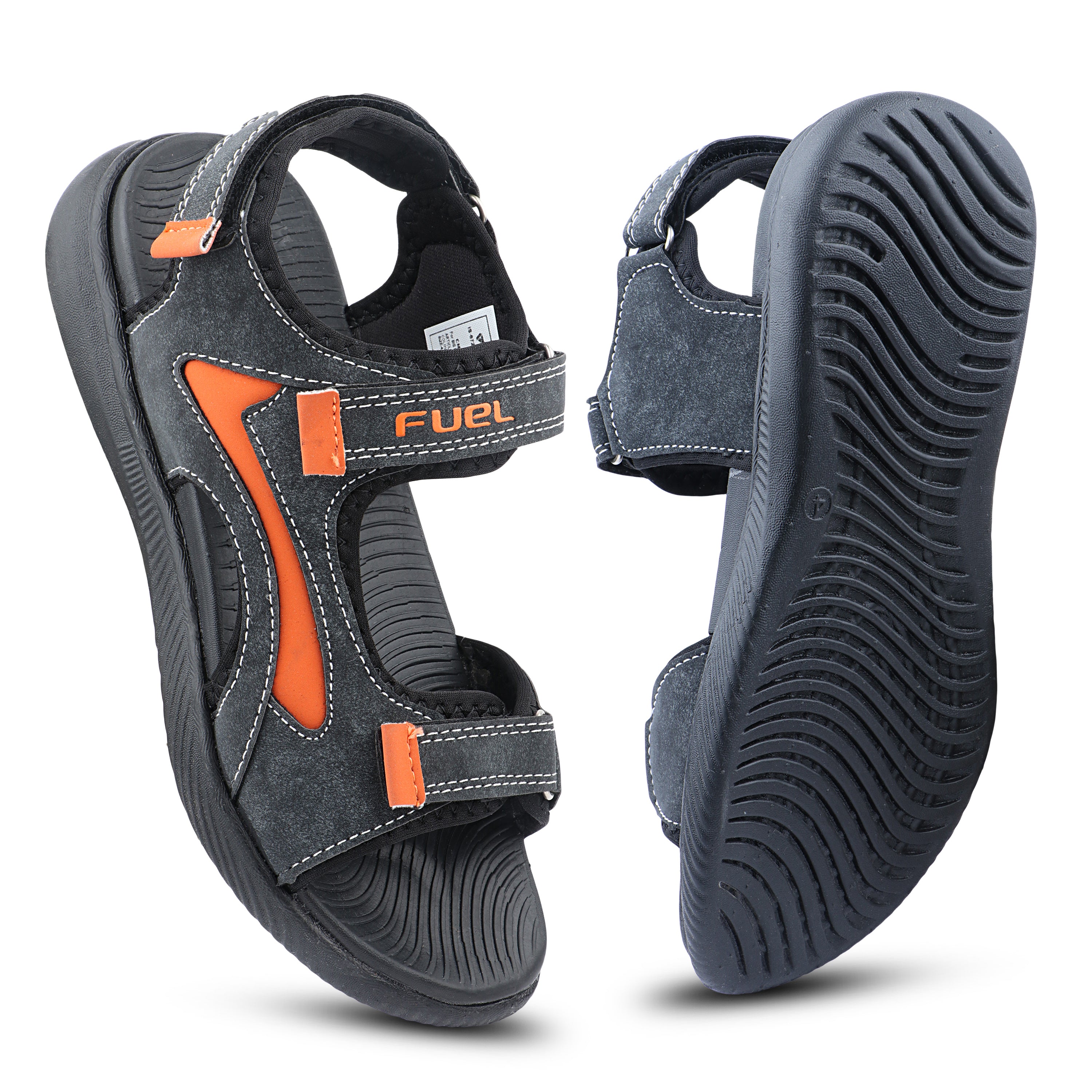 FUEL Power-lite-03 Outdoor Sports Sandals for Boys – Lycra Rexine Upper, Cushioned EVA Sole (Black)