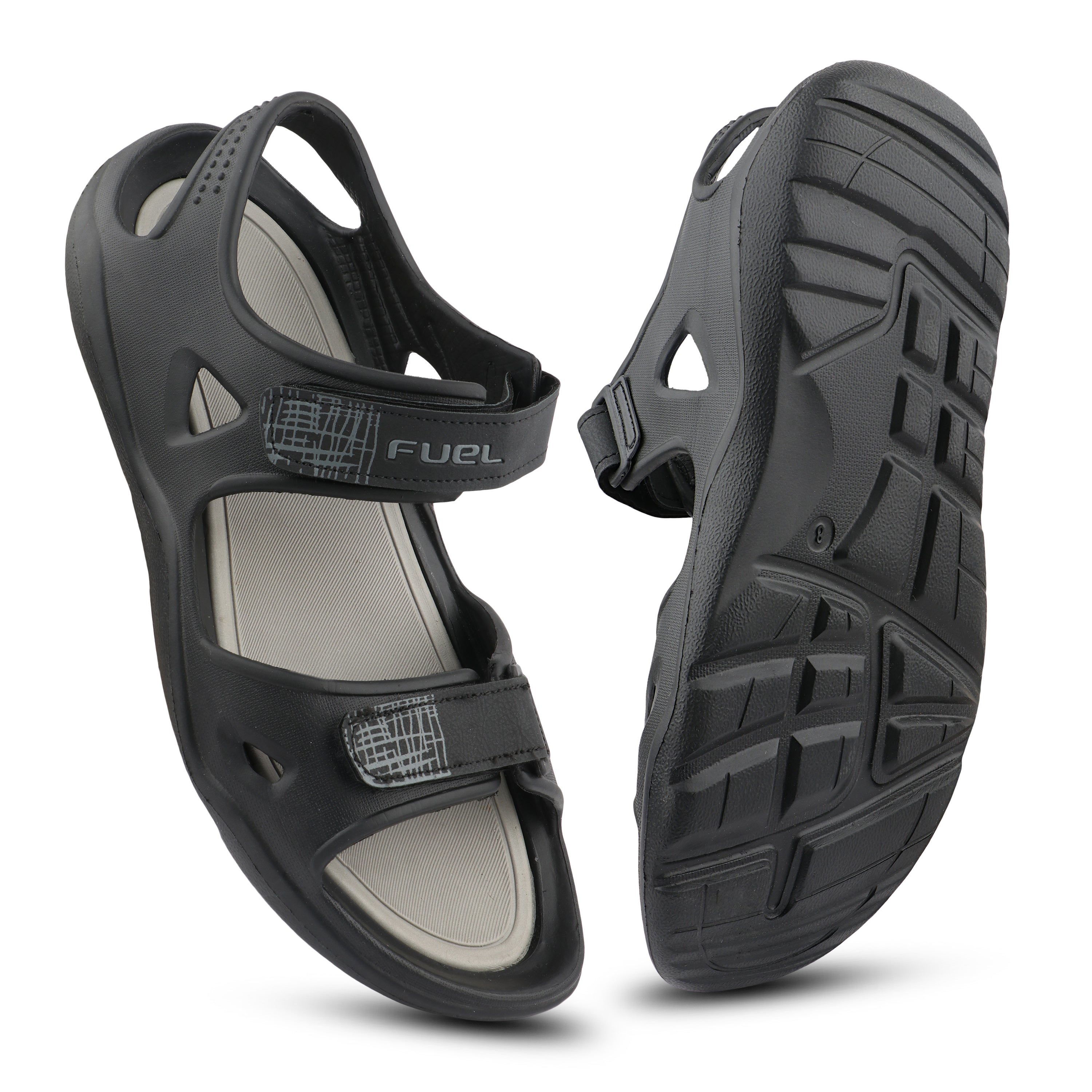 FUEL Jacob-01 Sports Sandal – Comfortable & Durable EVA Footwear with Adjustable Velcro Closure and Cushioned Footbed for Walking, Casual Wear & Outdoor Activities (Black)