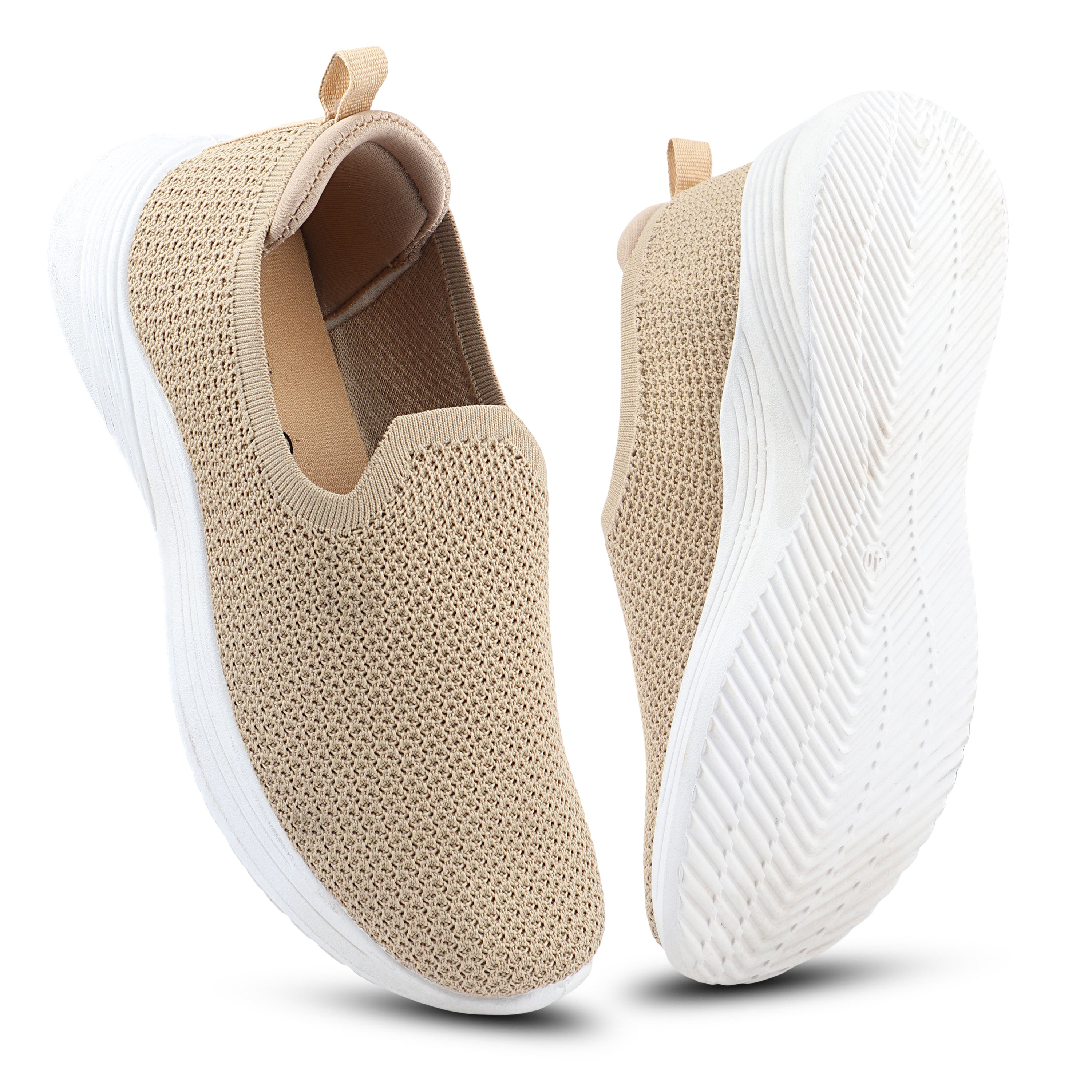 FUEL Nayasa-02 Women’s Slip-On Shoes – Modern Casual Design with Soft Knitted Upper, Cushioned Footbed and Sturdy PVC Sole for Everyday Comfort (Beige)
