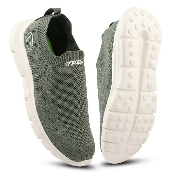 FUEL Flash-03 Men’s Casual Shoes, Green Textured Slip-On Footwear with Chunky White Sole for Everyday Wear, (Green)
