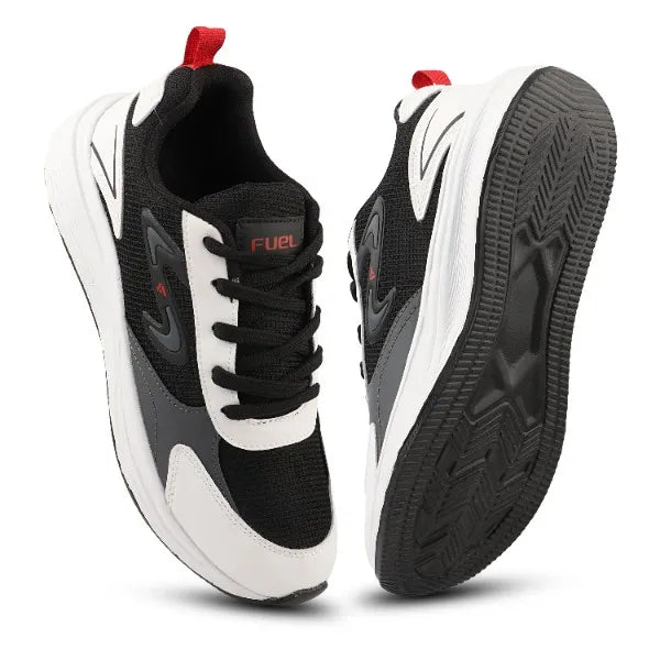 FUEL XO-Blaze Shoes for Men – Stylish & Lightweight Lycra Upper Shoes with Comfortable EVA Insole and Durable Sole for Everyday Casual Wear, (Black, White)