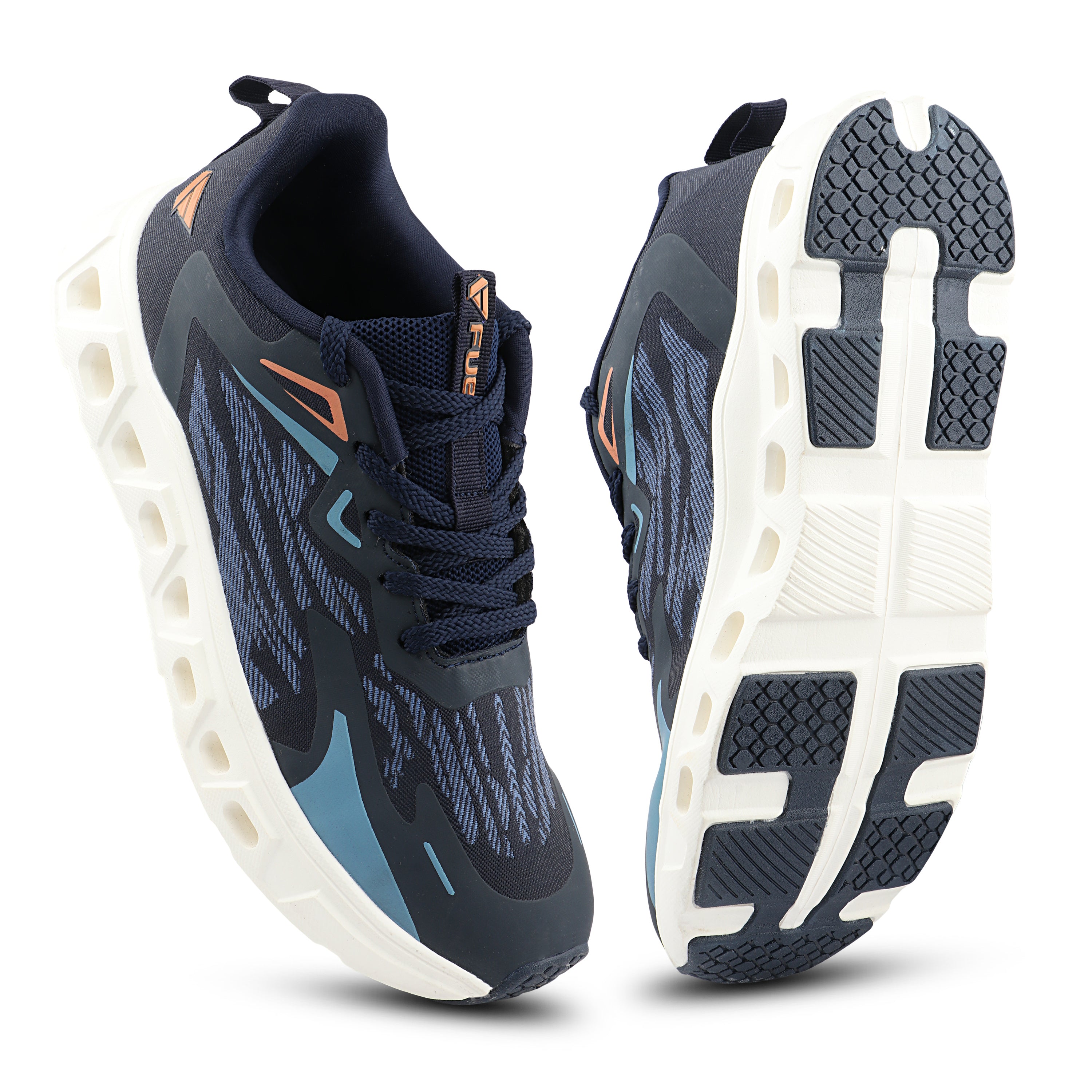 FUEL Sprintx Sports Shoes for Men – Comfortable Knitted Fabric Lace-Up Shoes with Cushioned Footbed and Lightweight EVA Sole for Walking, Travel, Workout & Everyday Wear (Navy)