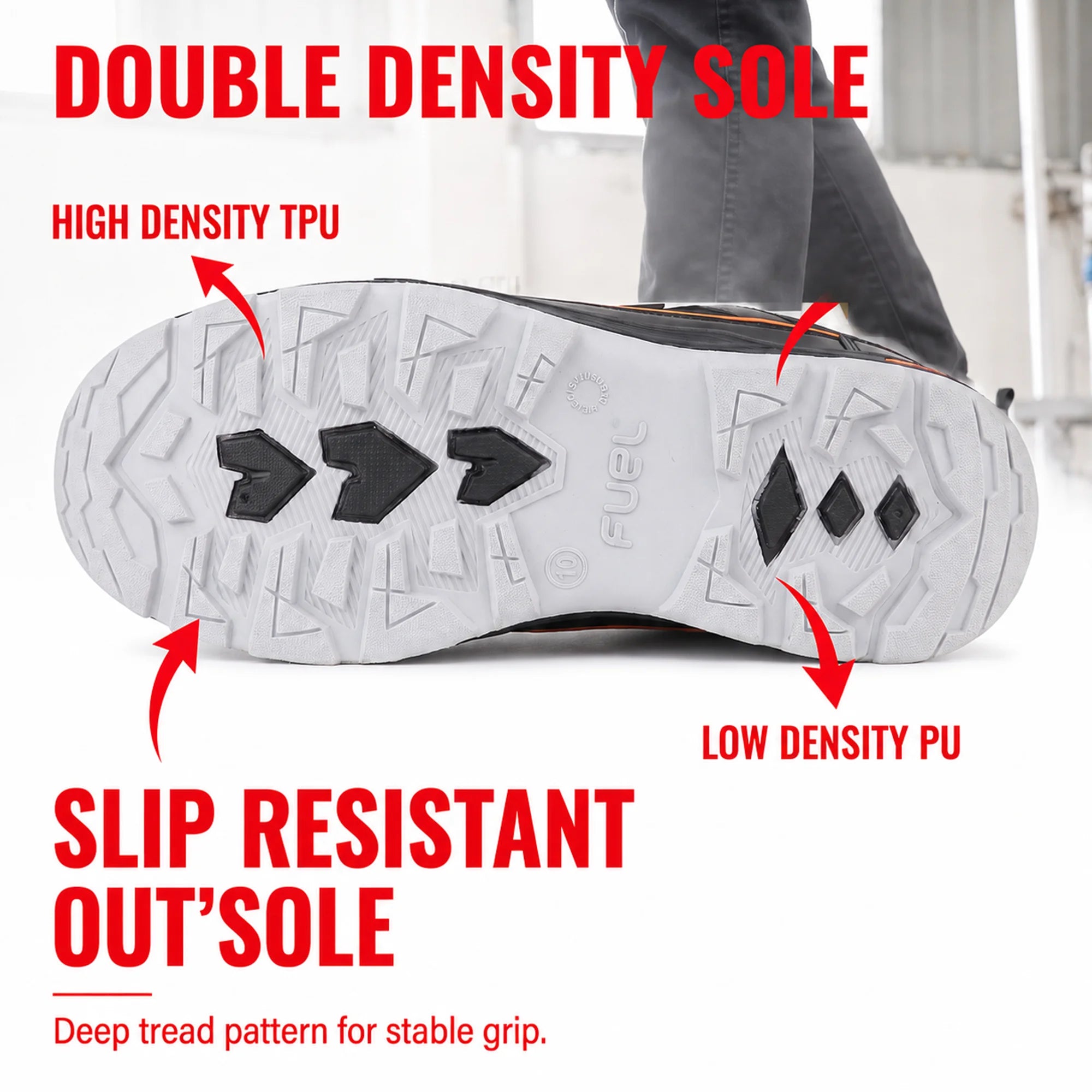 FUEL Armour 4 DD ISI Marked Synthetic Fabric Breathable Safety Shoes For Men's Steel Toe Cap With Double Density Rubberized PVC Sole (Grey)
