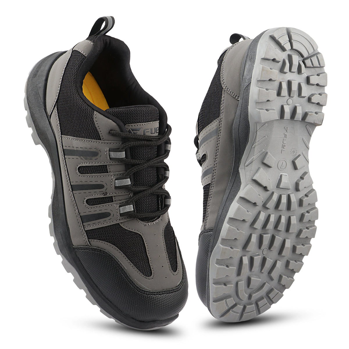 FUEL Diesel-03 Grey Black Safety Shoes for Men – Industrial Work Shoes with Metal Toe Cap, Durable Anti-Slip PVC Sole and Comfortable Mesh Lining, (Black,Grey)