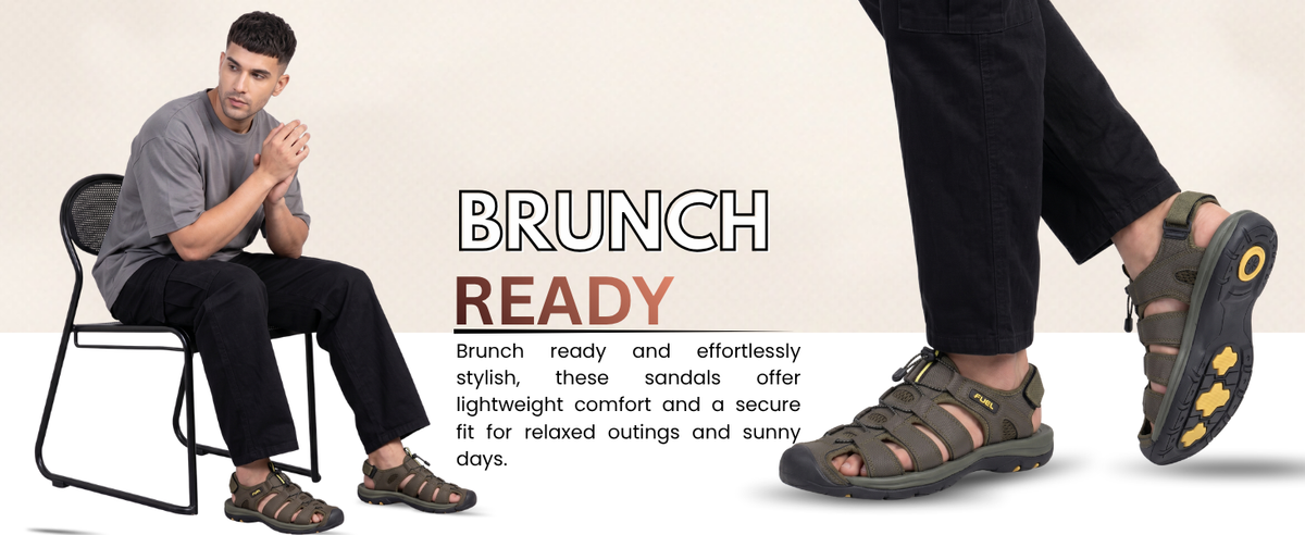 FUEL Commando Comfortable & Breathable Men’s Flexible Fisherman Outdoor Sandals with Protective Toe Cap (Black)