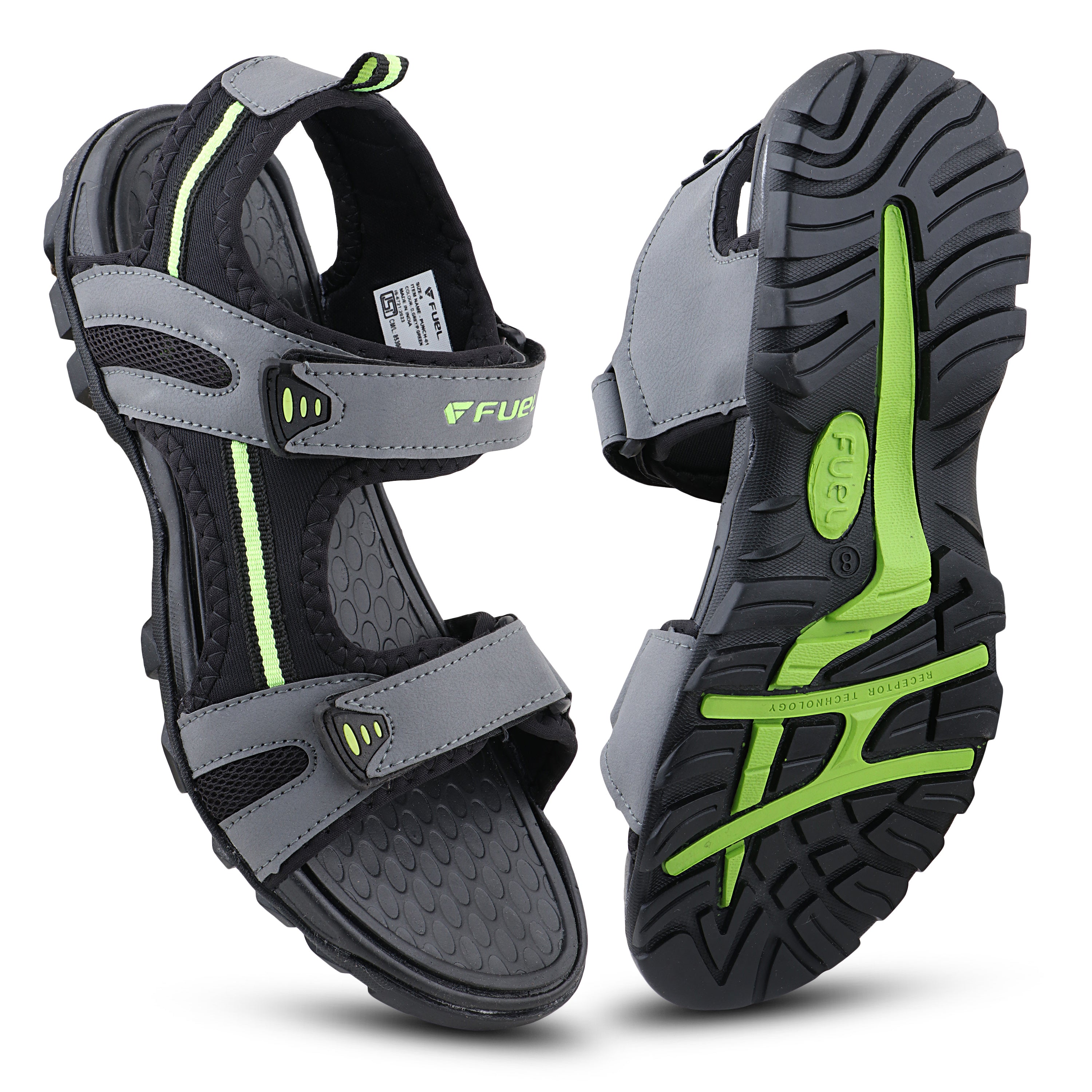 FUEL Punch-04 Trendy & Comfortable with Soft Cushioned Insole Sports Sandals for Men (Grey)