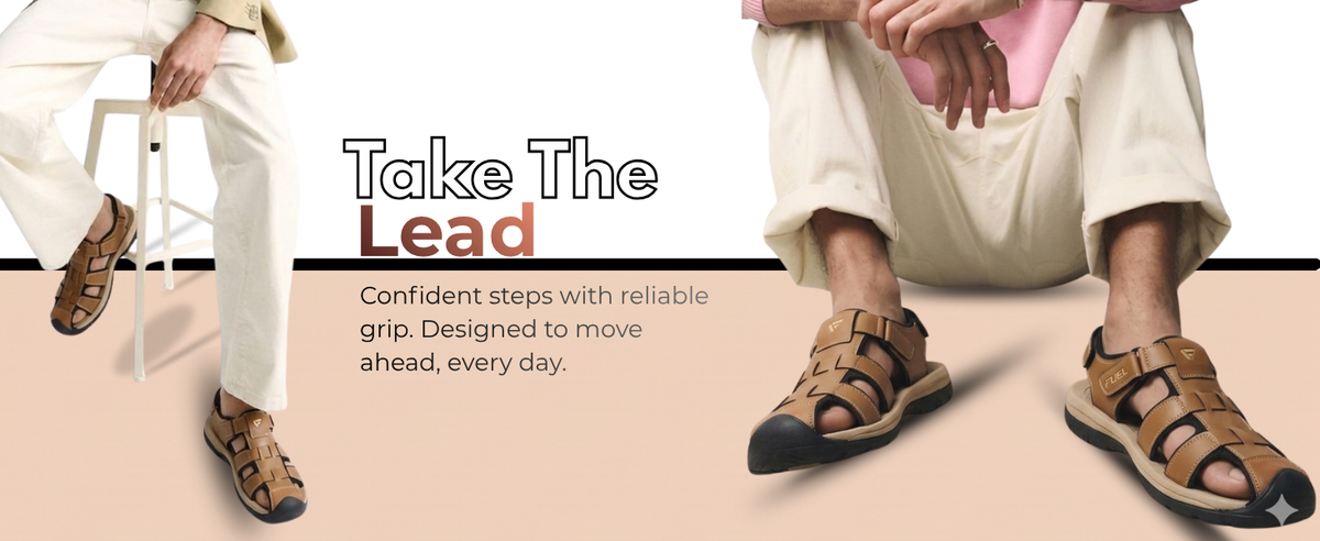 FUEL Commando-1 Comfortable Outdoor & Daily Wear  Men’s Flexible Fisherman Rubber Sandals with Protective Toe Cap (Tan)