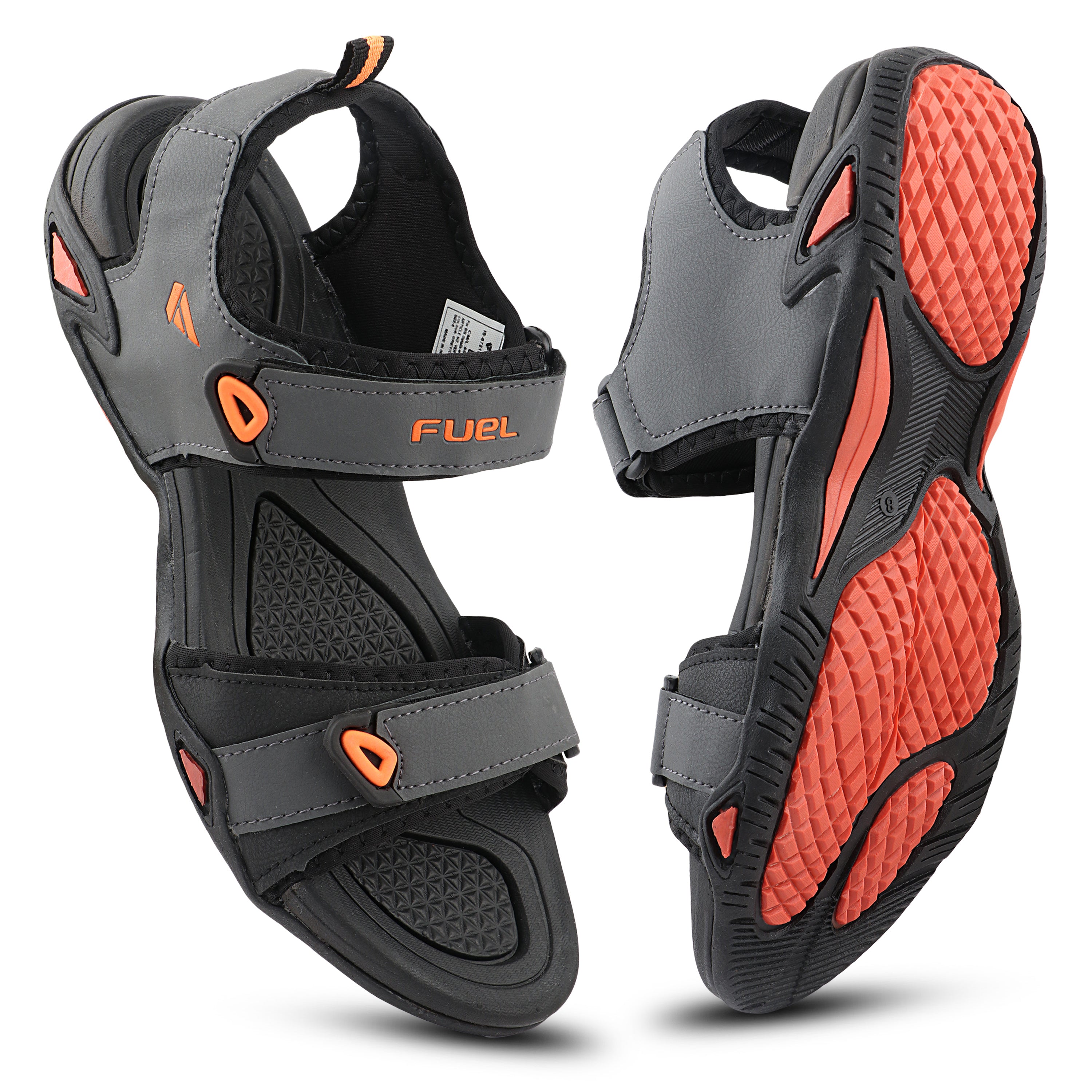 FUEL Vento-02 Comfortable & Light-weight Sandals For Men's (Grey-Orange)