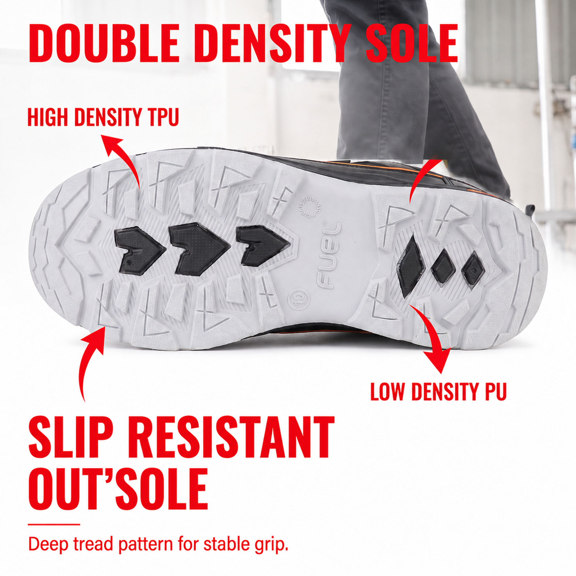 FUEL Armour 4 DD ISI Marked Synthetic Fabric Breathable Safety Shoes For Men's Steel Toe Cap With Double Density Rubberized PVC Sole (Grey)
