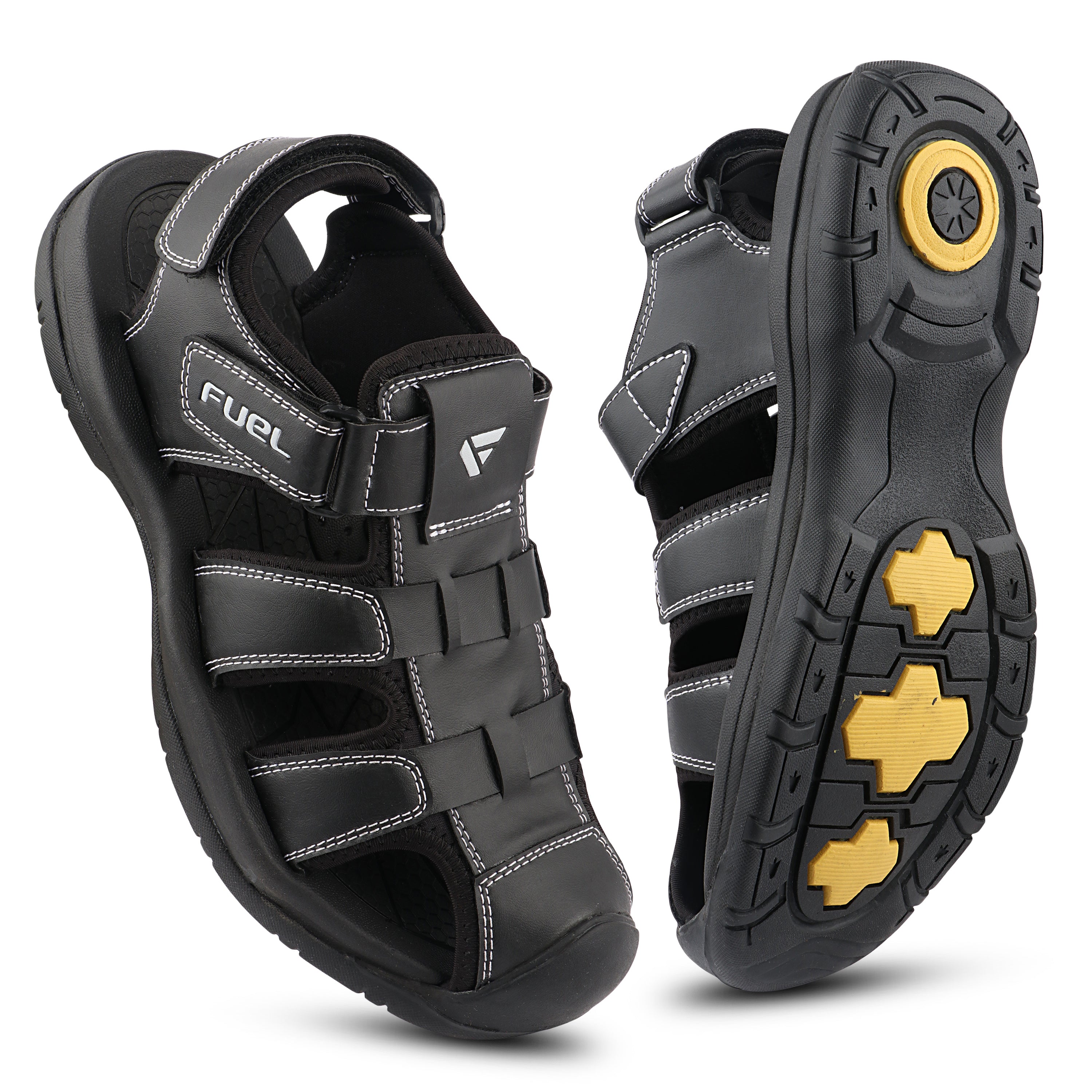 FUEL Commando-1 Comfortable Outdoor & Daily Wear  Men’s Flexible Fisherman Sandals with Protective Toe Cap (Black)