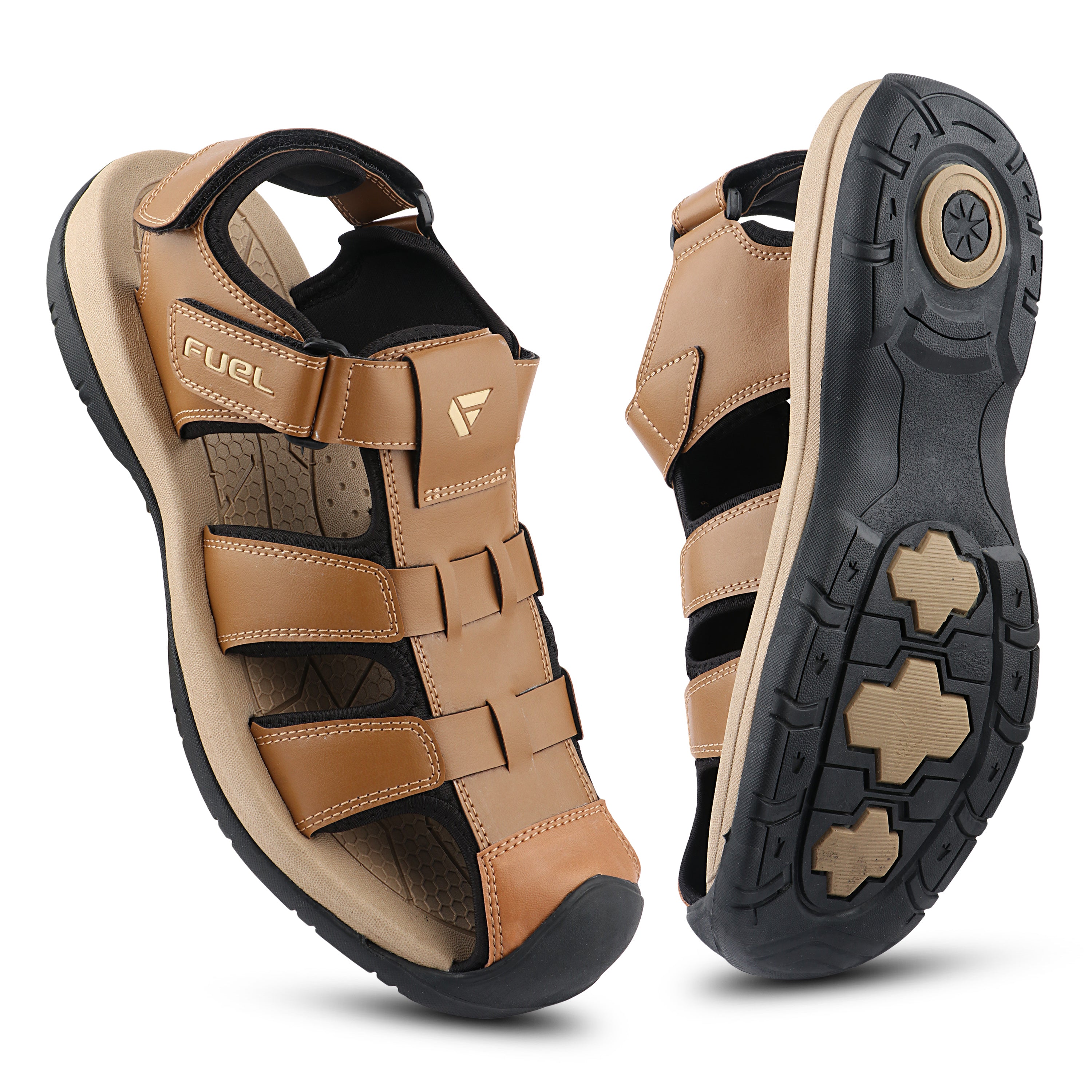 FUEL Commando-1 Comfortable Outdoor & Daily Wear  Men’s Flexible Fisherman Sandals with Protective Toe Cap (Tan)