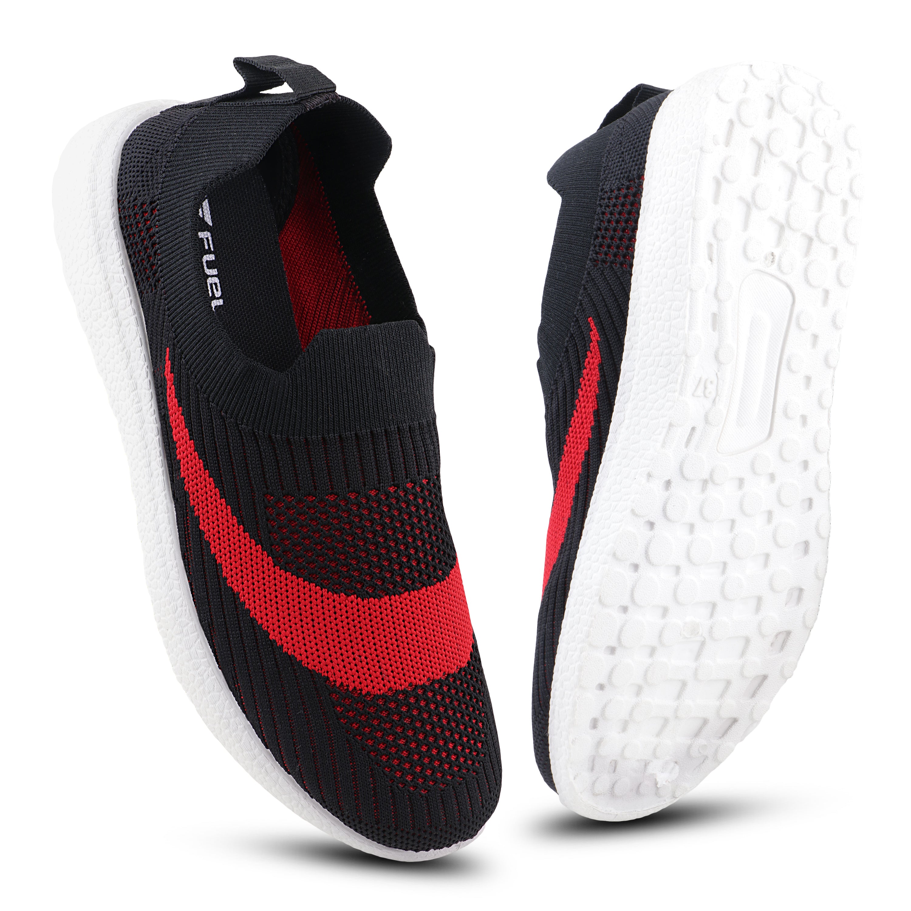 FUEL Wanda Lightweight  | Breathable & Stylish Slip-On Casual Shoes for Women (Black-Red)