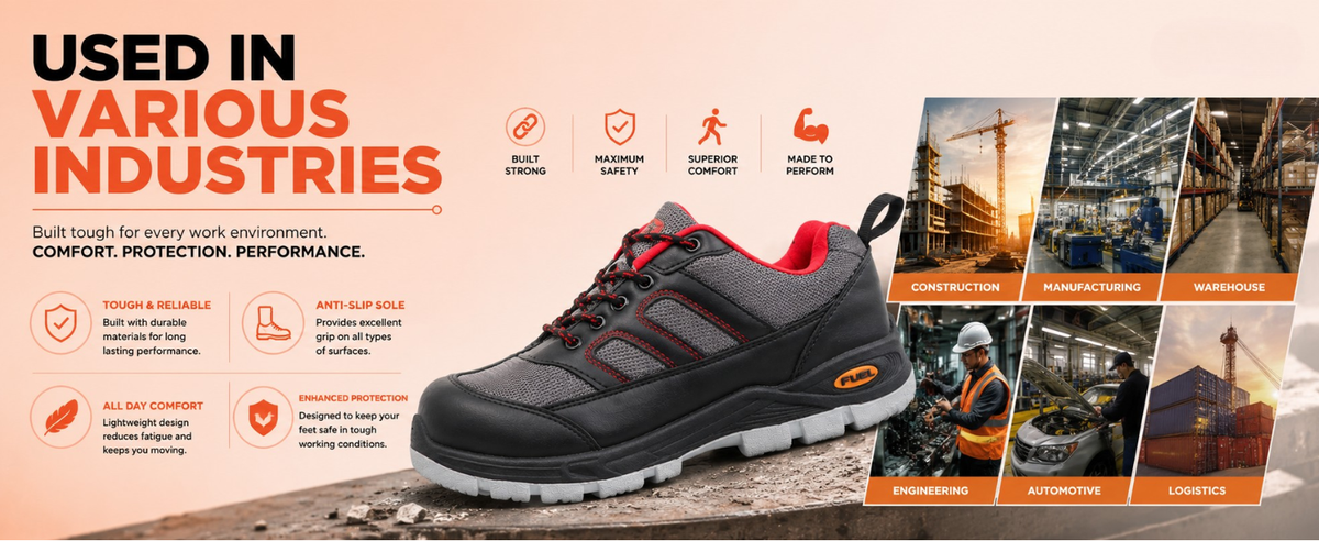 FUEL Armour 4 DD ISI Marked Synthetic Fabric Breathable Safety Shoes For Men's Steel Toe Cap With Double Density Rubberized PVC Sole (Grey)