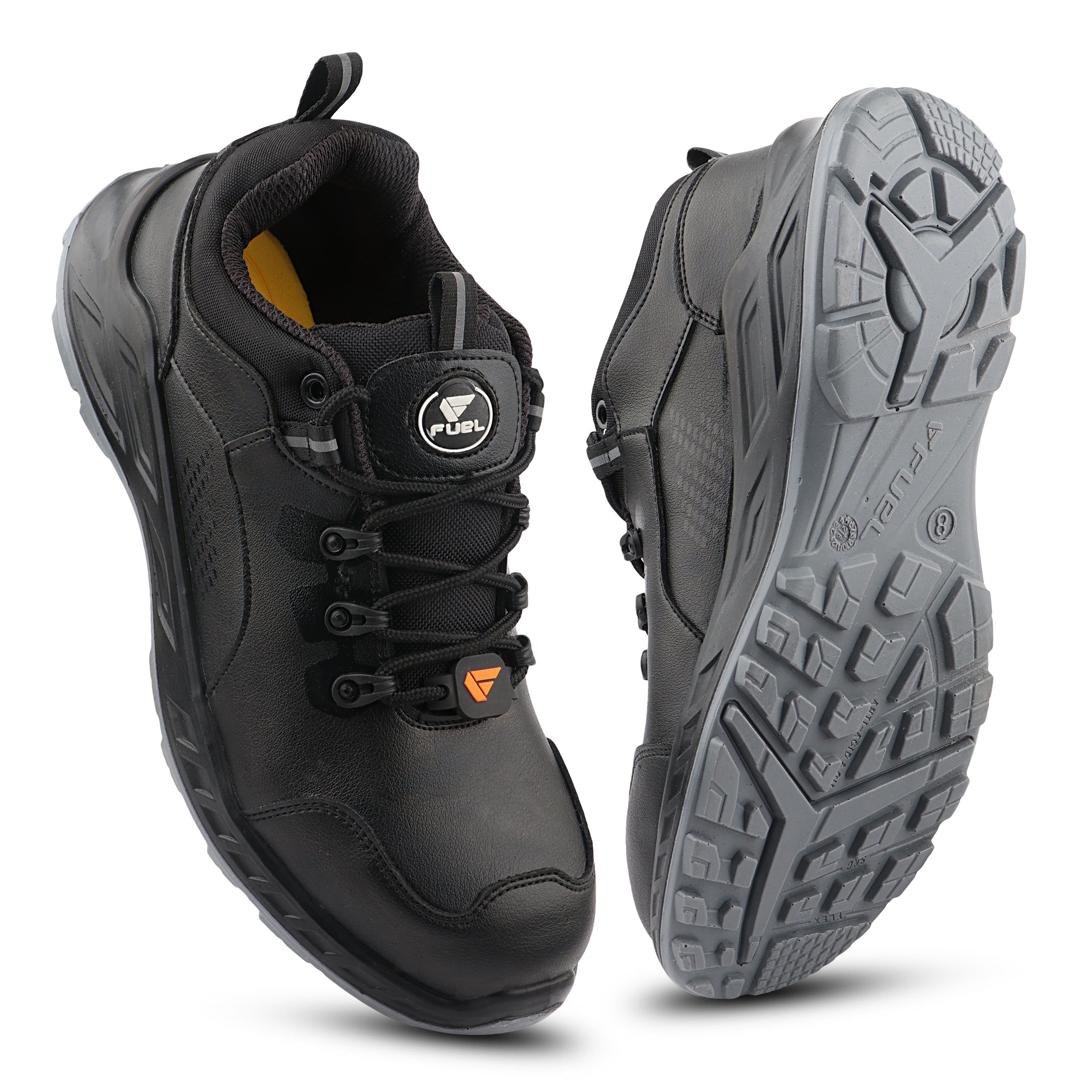 FUEL Smith-01 200J Metallic Toe Cap Micro Fiber Upper Safety Shoes for Men with PU Double Density Sole (Black)
