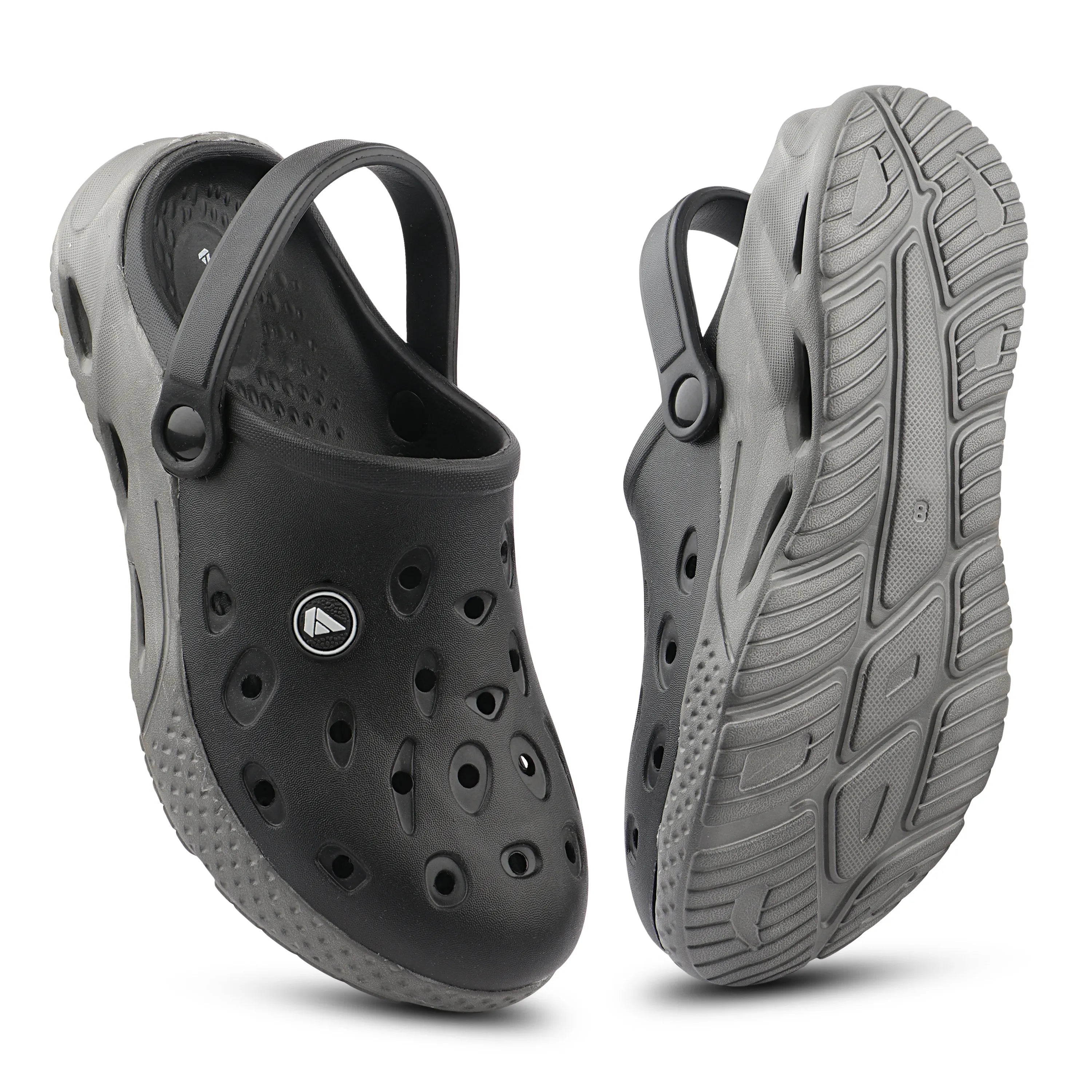 FUEL XO-Rova Clogs for Men – Lightweight & Comfortable EVA Clogs with Cushioned Footbed, (Black-Grey)