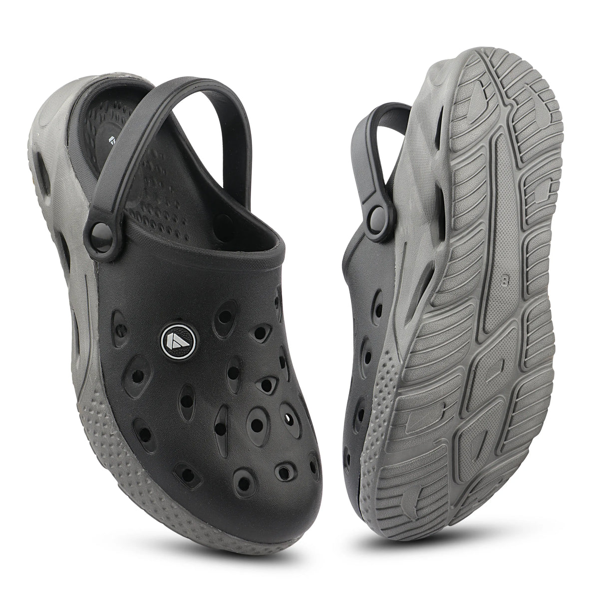FUEL XO-Rova Clogs for Men – Lightweight & Comfortable EVA Clogs with Cushioned Footbed, (Black-Grey)