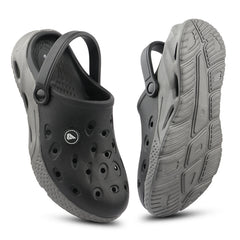 FUEL XO-Rova Clogs for Men – Lightweight & Comfortable EVA Clogs with Cushioned Footbed, (Black-Grey)