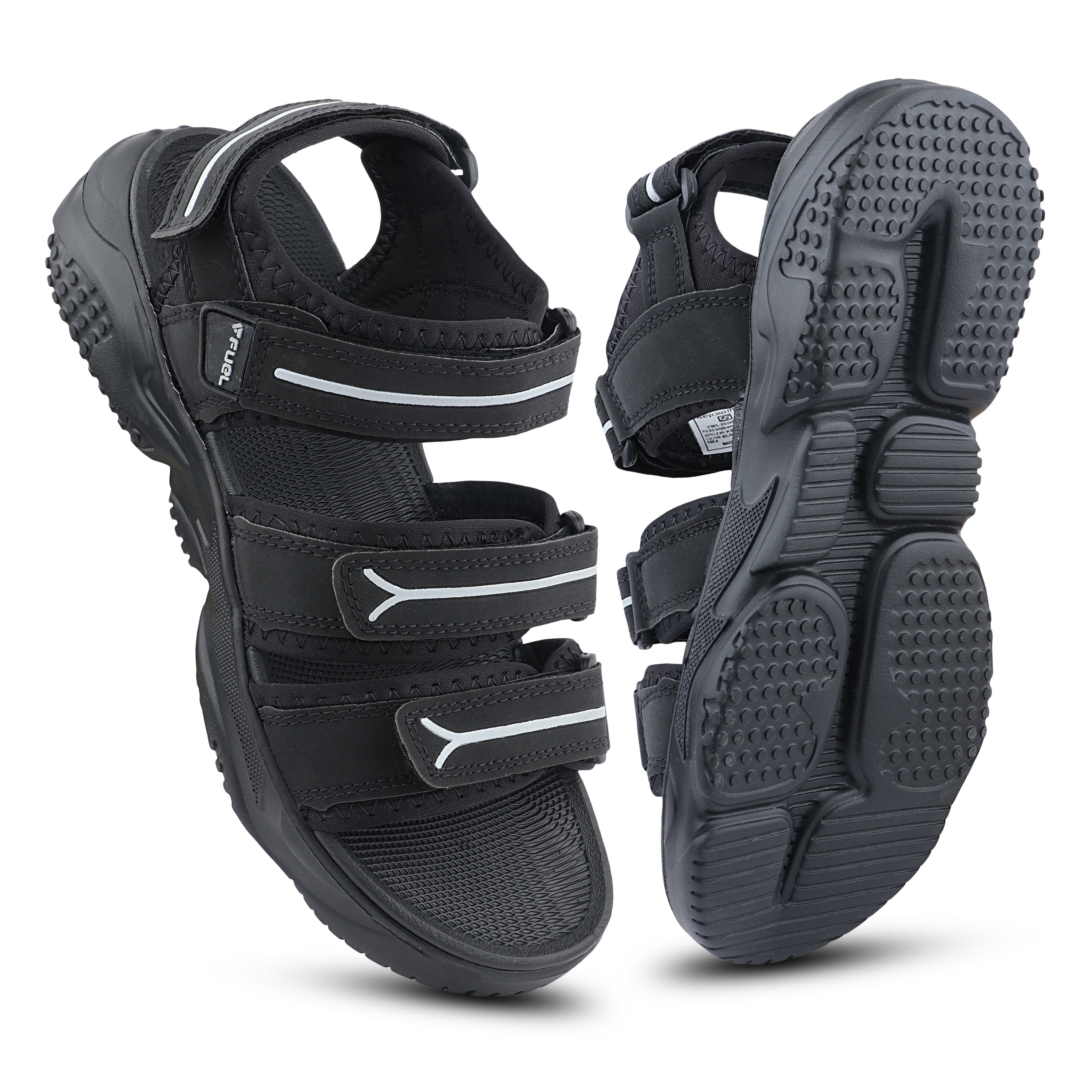 FUEL Keta Chunky Sandals for Men – Comfortable Lycra + Rexine Upper with Velcro Closure, Cushioned Footbed & Lightweight EVA Sole for Casual and Regular Wear (Black)