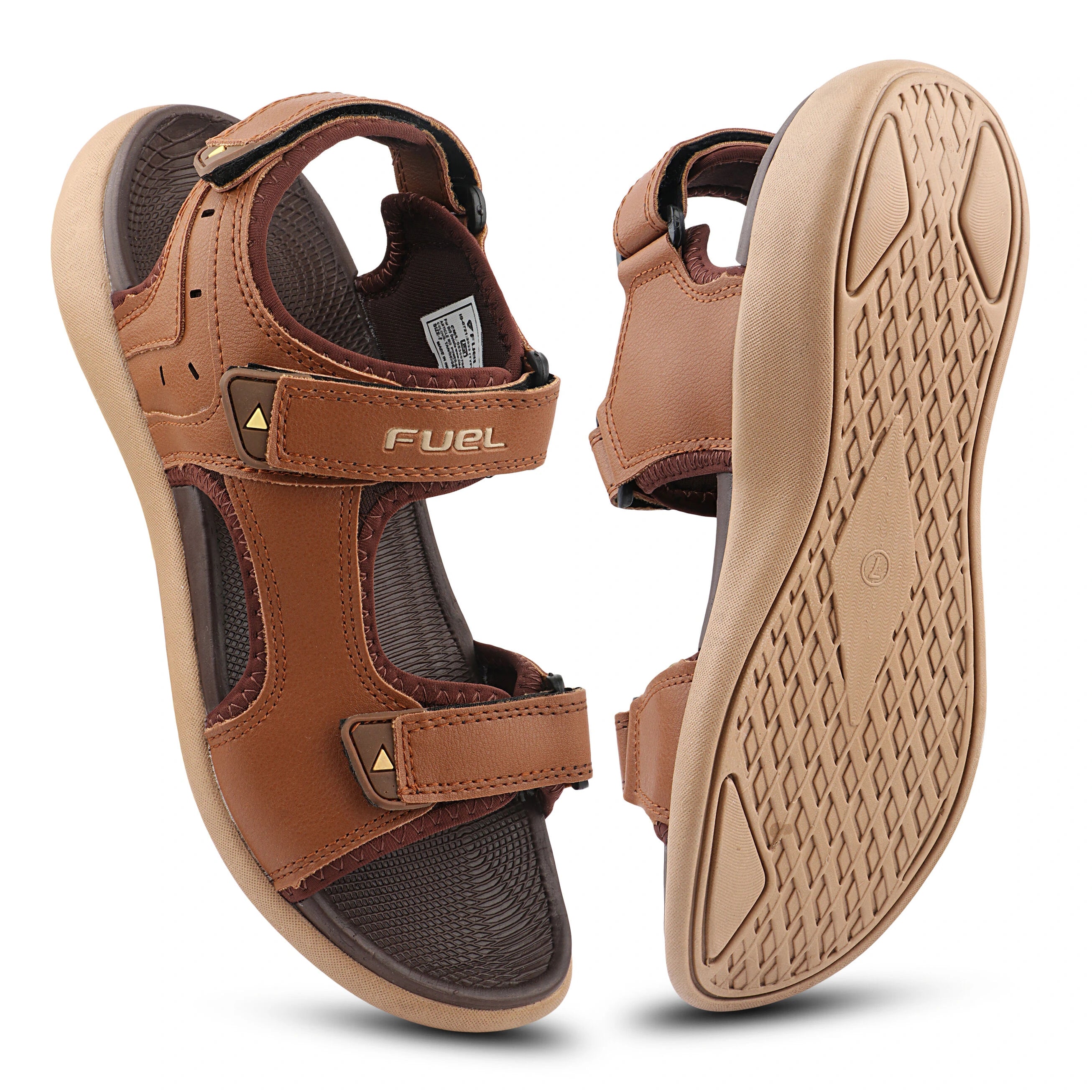 FUEL Men’s XO-Power-04 Tan Beige Sandals with Lycra and Rexine Upper, Lightweight EVA Sole, Comfortable Open Toe Design, (Tan)