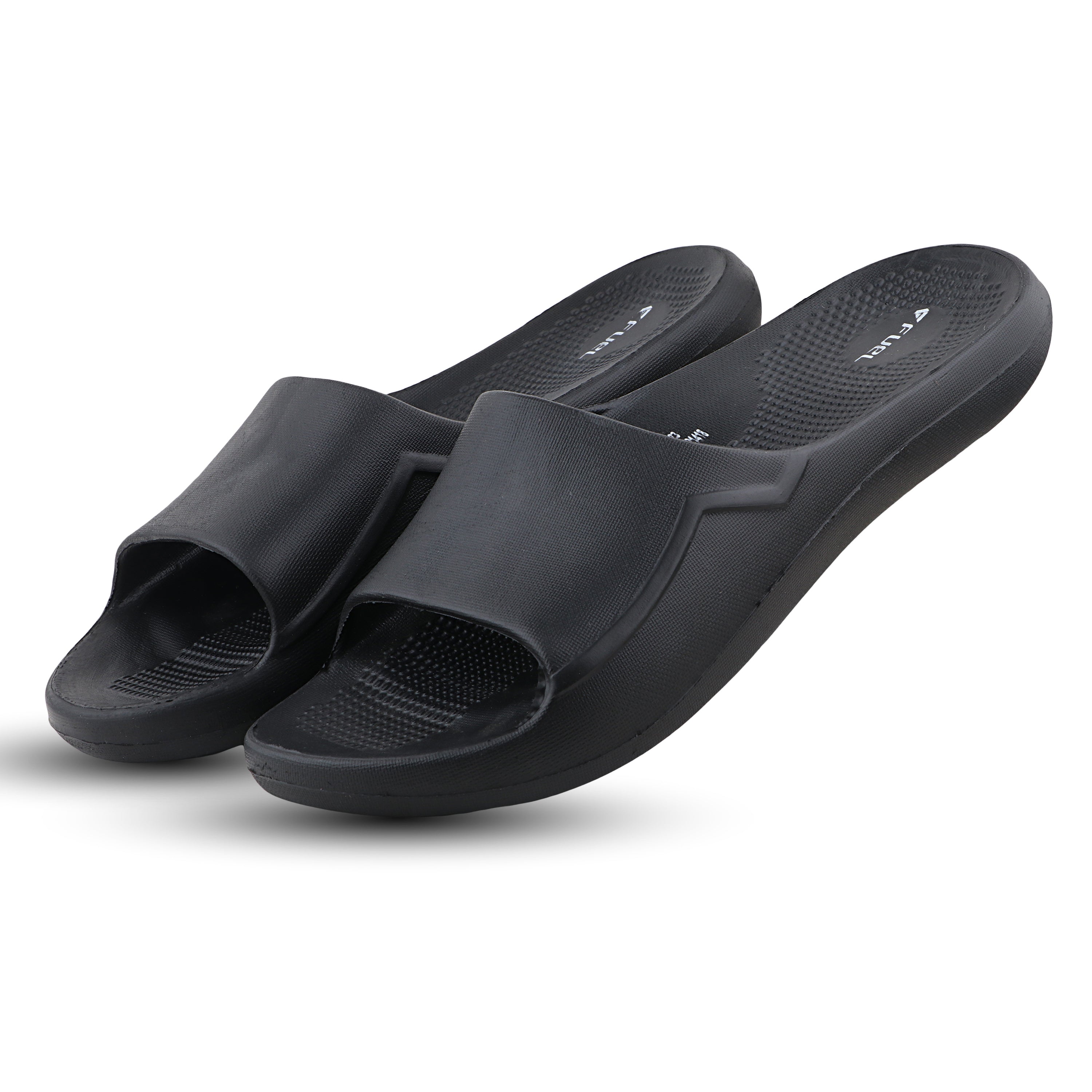 Fuel Swift Black Comfort Slides with Textured EVA Sole, Anti-Slip Slip-On Slippers
