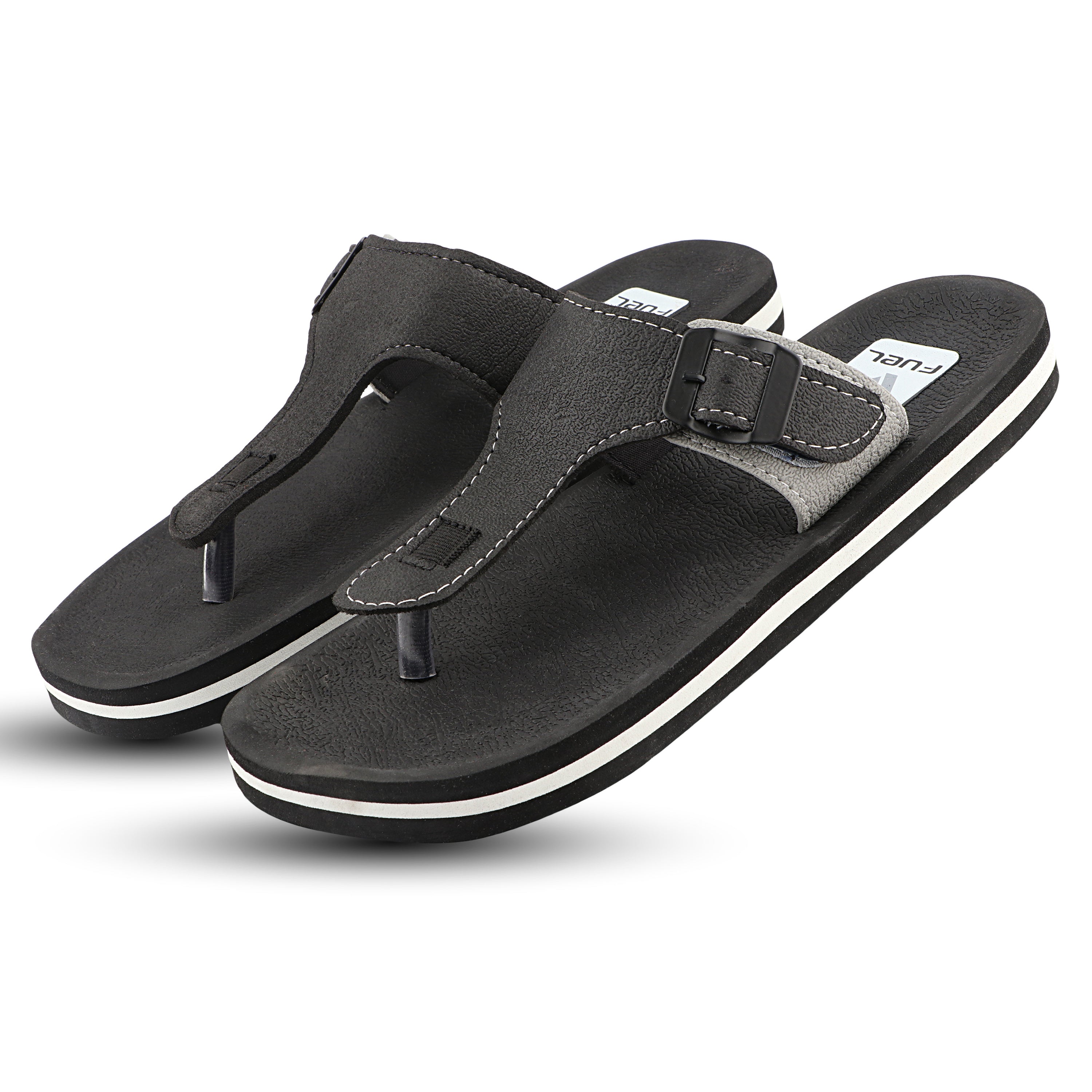 FUEL Walkfit Flexible EVA Sole Slippers with Cushioned Support for Men's (Black)