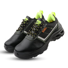 FUEL Carbon Steel Toe Safety Shoes – 100J Impact Protection, Rexine & Fabric Upper, Industrial Work Shoes (Black)