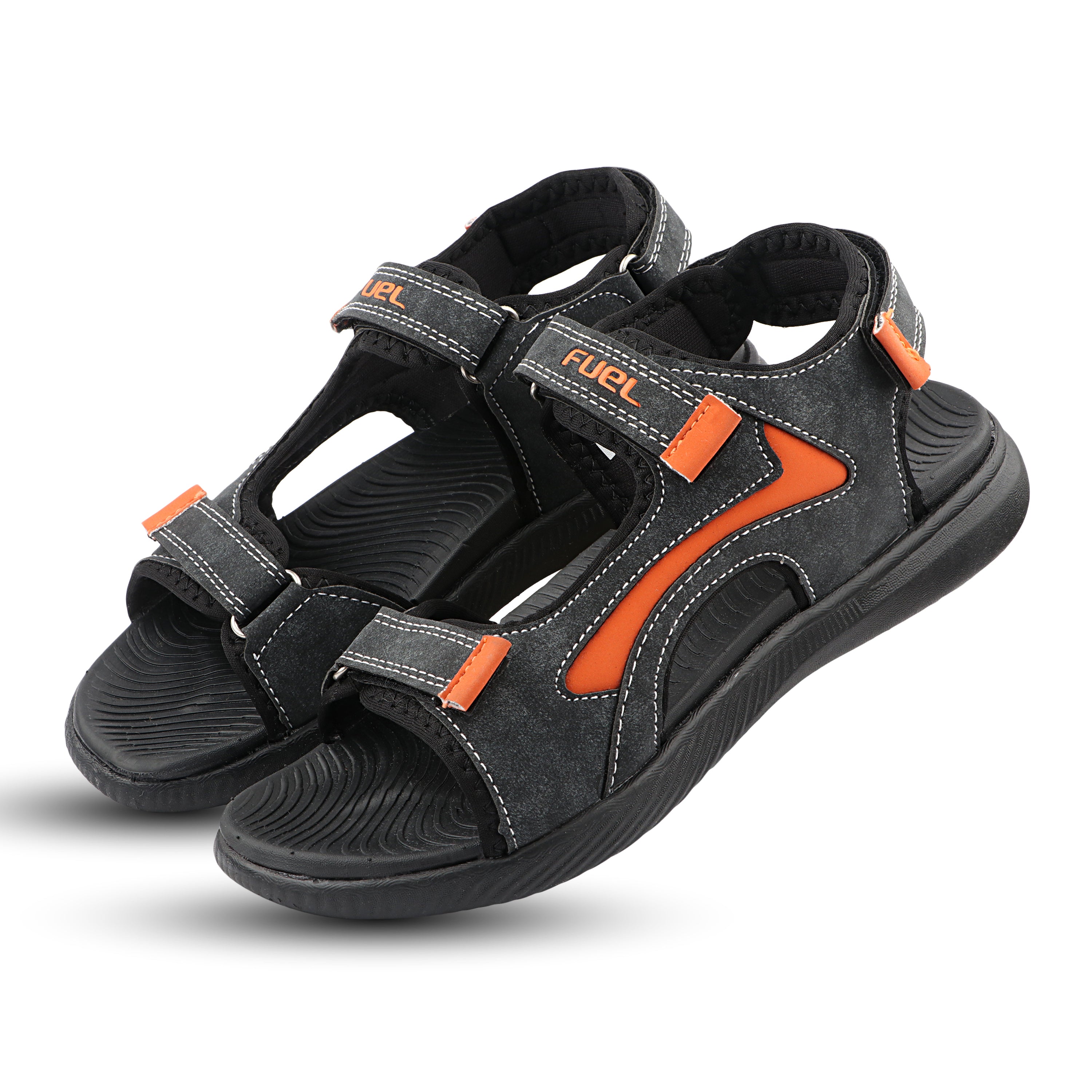 FUEL Power-lite-03 Outdoor Sports Sandals for Boys – Lycra Rexine Upper, Cushioned EVA Sole (Black)