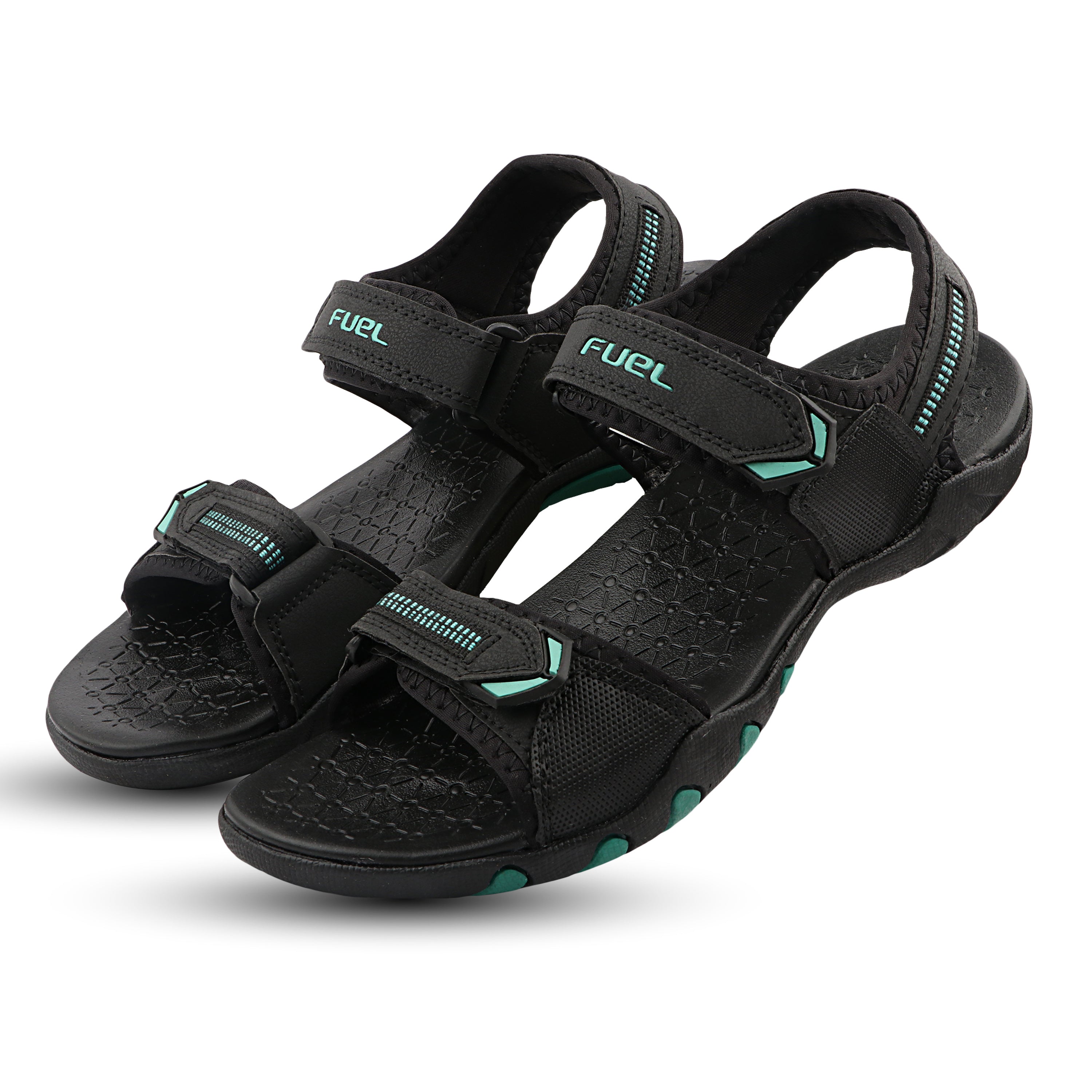 FUEL Sprandi-01 Sports Sandals for Men | Lightweight Walking & Outdoor Sandals | Breathable Mesh + Rexine | Easy Velcro Fit | EVA + TPR Sole | Cushioned Footbed (Aqua)