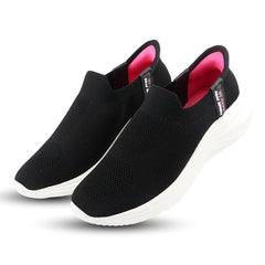 FUEL Gloria Women's Slip-On Shoes | Lightweight Casual Shoes | Soft Knitted Fabric Upper | Easy Slip-On Design | EVA Sole | Cushioned Footbed | Comfortable Everyday Footwear (Black)