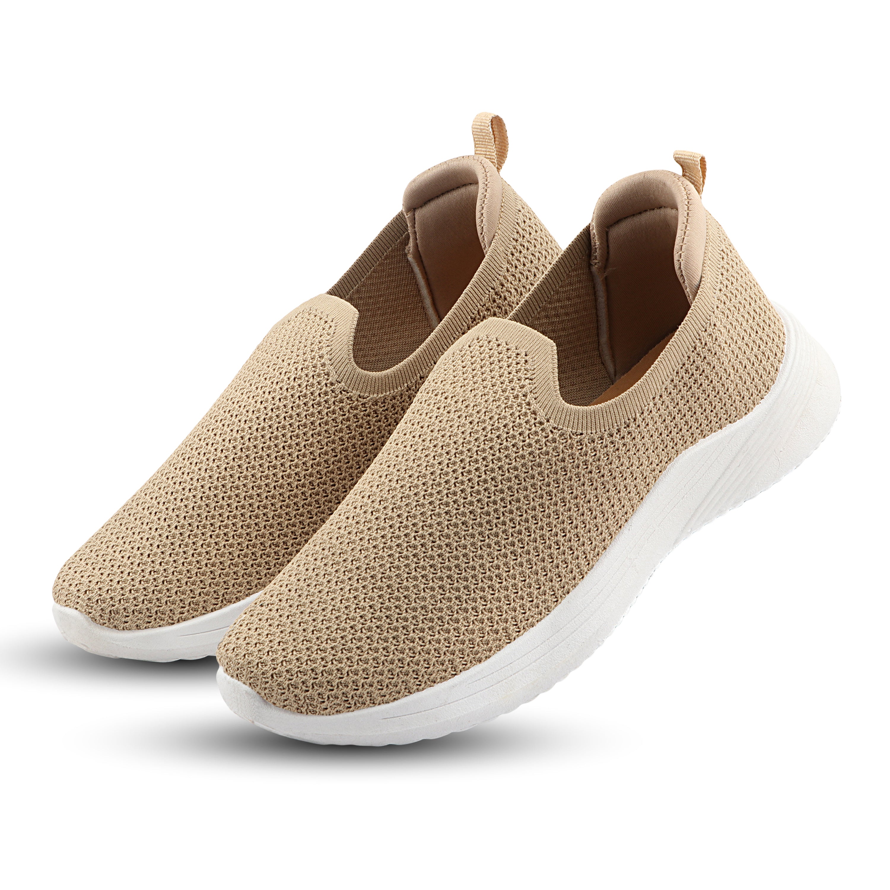FUEL Nayasa-02 Women’s Slip-On Shoes – Modern Casual Design with Soft Knitted Upper, Cushioned Footbed and Sturdy PVC Sole for Everyday Comfort (Beige)