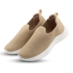 FUEL Nayasa-02 Women’s Slip-On Shoes – Modern Casual Design with Soft Knitted Upper, Cushioned Footbed and Sturdy PVC Sole for Everyday Comfort (Beige)