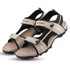 FUEL Punch-01 Sports Sandal for Men – Flexible Lycra Upper with Adjustable Velcro Closure, Cushioned Footbed & Durable Rubber + EVA Sole for Walking, Travel & Everyday Wear (Beige)
