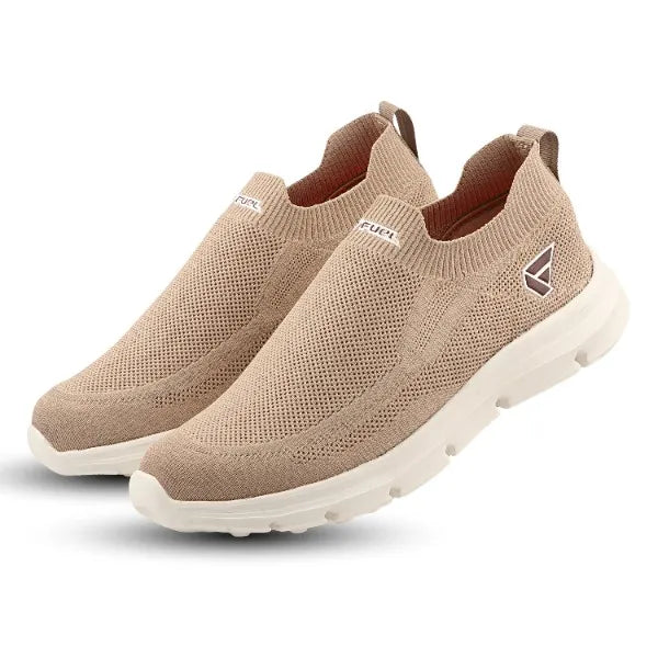 FUEL Flash-03 Men’s Casual Shoes, Beige Textured Slip-On Footwear with Chunky White Sole for Everyday Wear, (Beige)