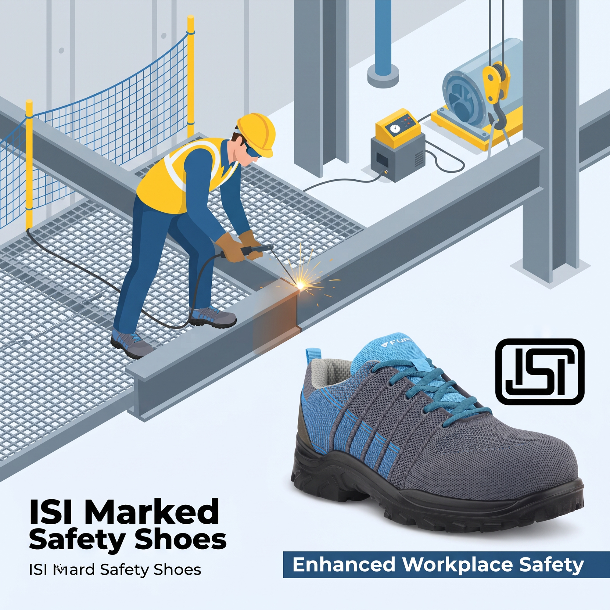 FUEL Aqua Knitted Upper in  PU Sole with 200J Composite Toe Lightweight Industrial Work Safety Shoes for Men (Blue)
