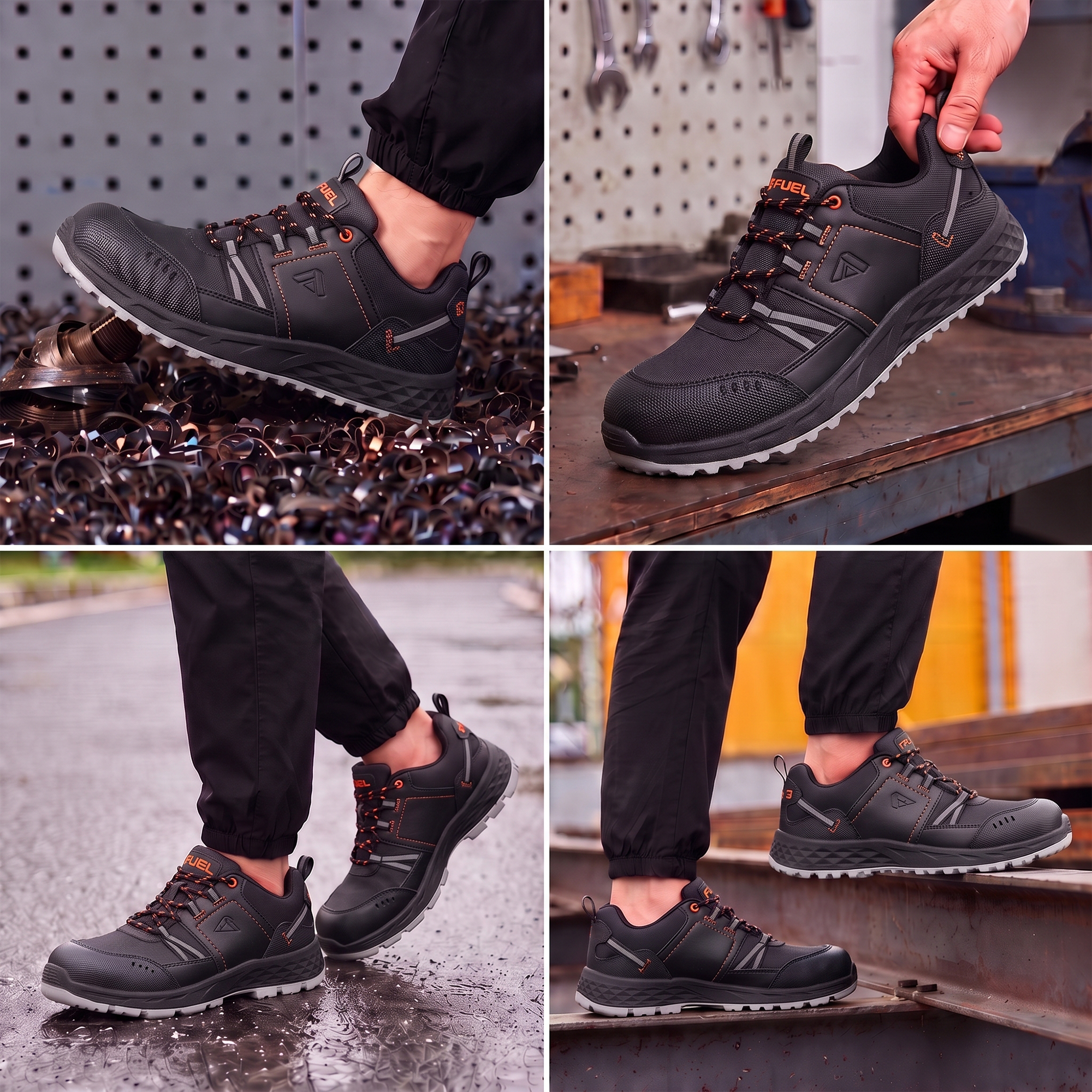 FUEL Flute Synthetic Upper & PVC double density Sole Industrial Steel Toe Safety Shoes for Men (Black)