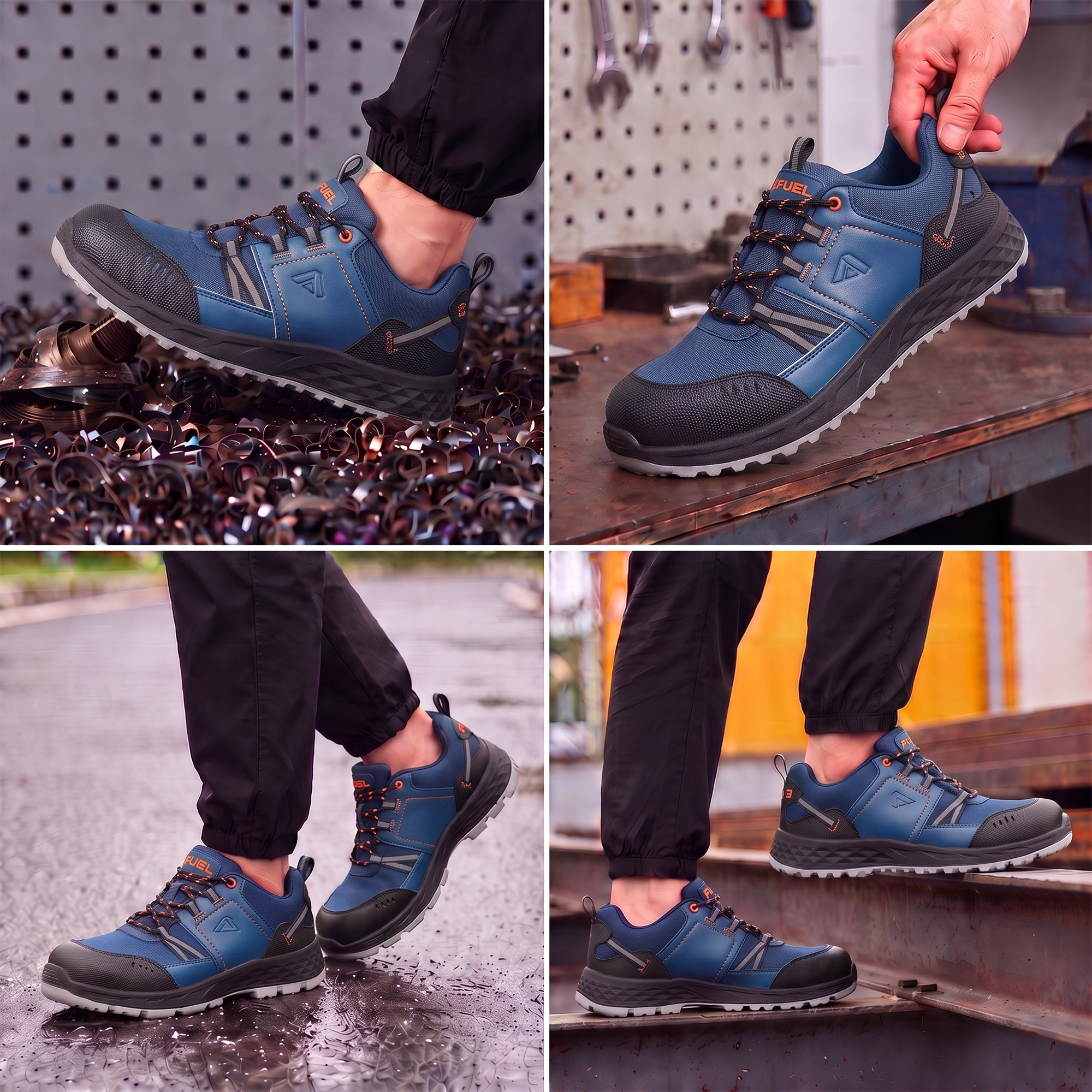 FUEL Flute Synthetic Upper & PVC double density Sole Industrial Steel Toe Safety Shoes for Men (Blue)