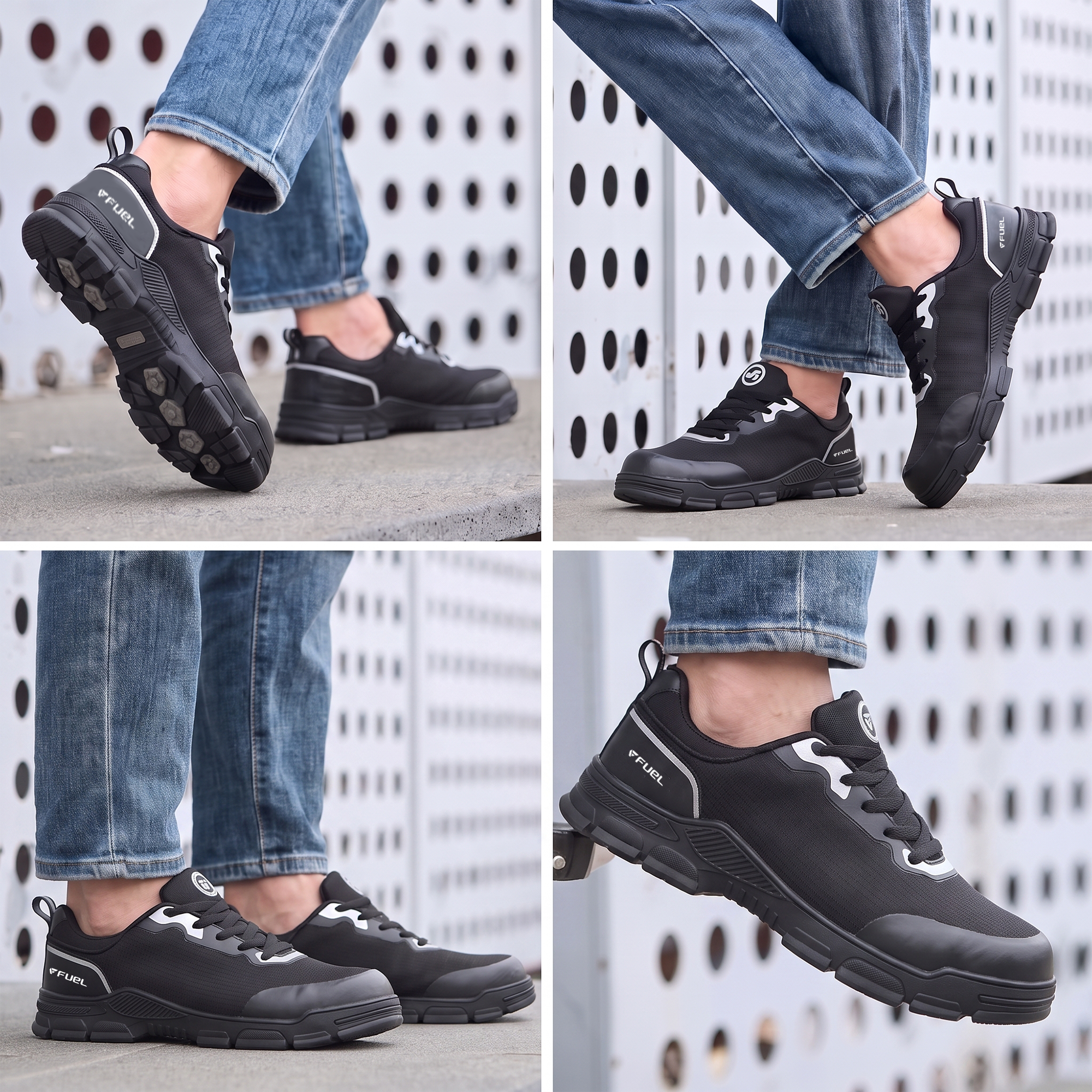 FUEL Reevon-01 Fabric Upper with Nitrile Rubber Sole Safety Shoes in 200J Composit Toe Cap (Black)