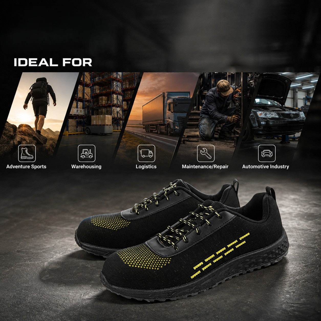 FUEL Armour 1 DD ISI Marked Strong Knitting Upper Breathable Safety Shoes for Men's Steel Toe Cap With Double Density Rubberized PVC Sole (Black)