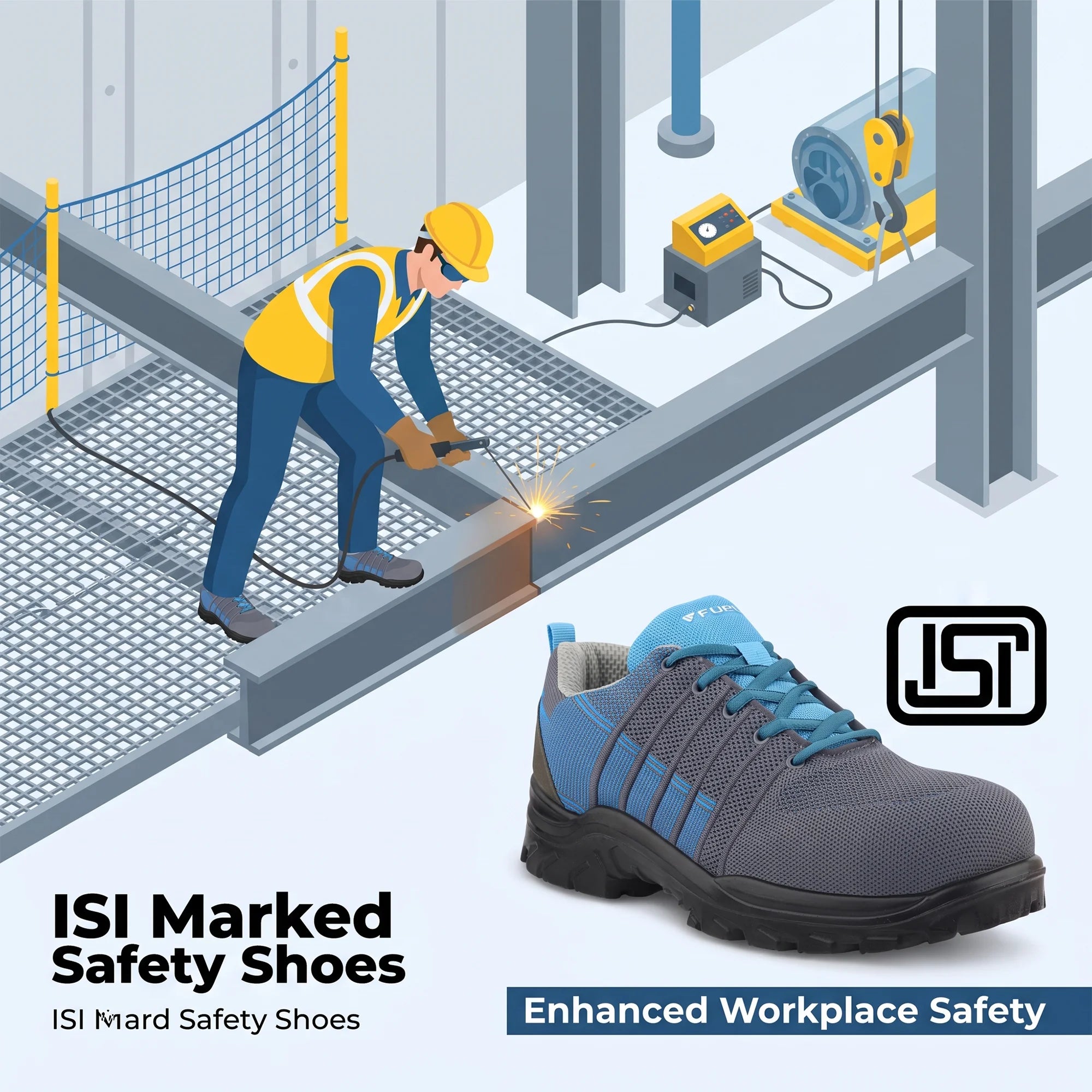 FUEL Aqua Knitted Upper in  PU Sole with 200J Composite Toe Lightweight Industrial Work Safety Shoes for Men (Blue)