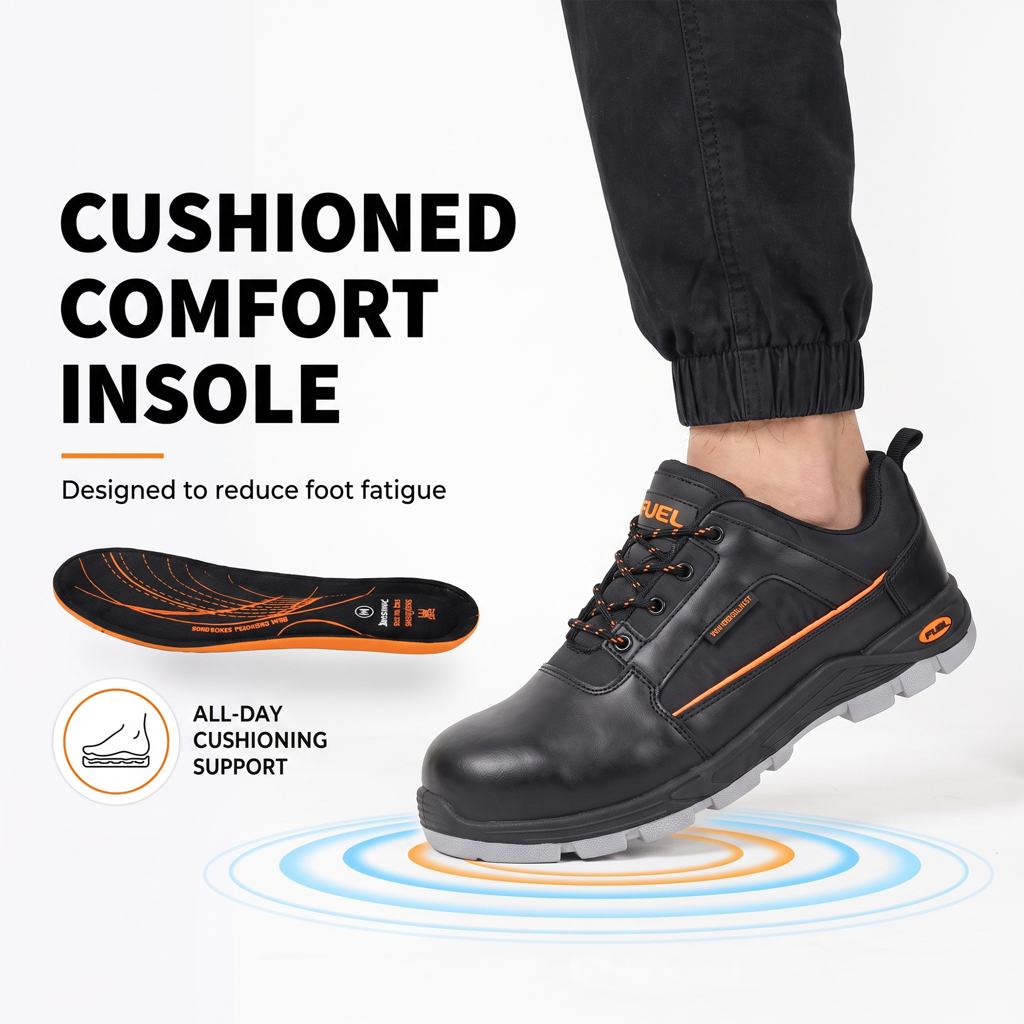 FUEL Armour 3 DD ISI Marked Synthetic Fabric Breathable Safety Shoes For Men's Steel Toe Cap With Double Density Rubberized PVC Sole (Black)
